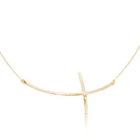 14 Karat Yellow Gold Curved Sideways Cross Necklace