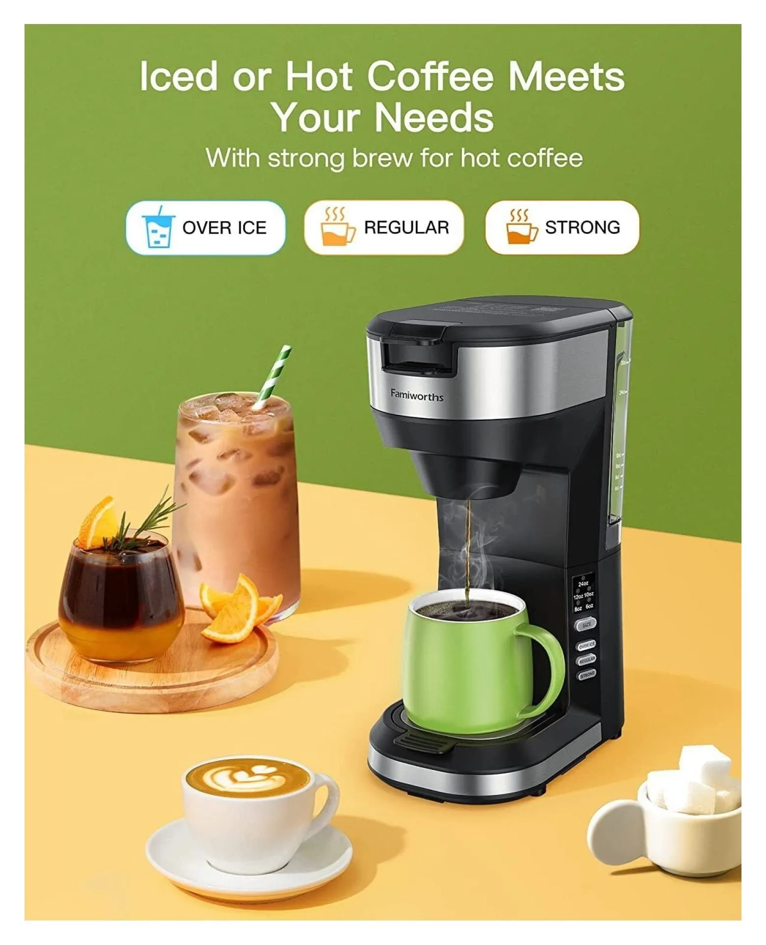 2 in 1 Hot and Iced Single Serve Coffee Maker for K Cups and Ground Coffee