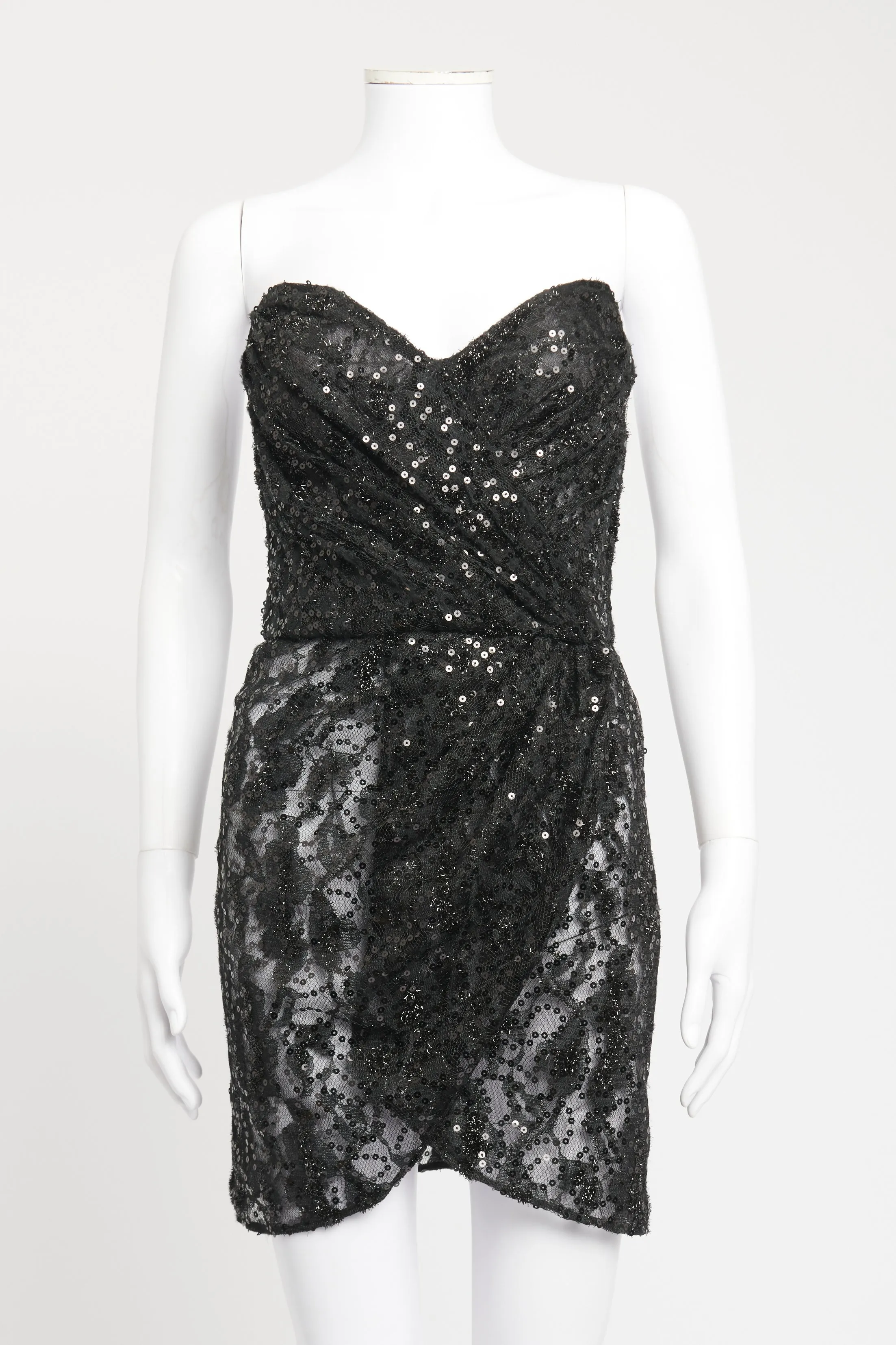 2022 Black Polyamide Wrap Sequin Preowned Mini Dress