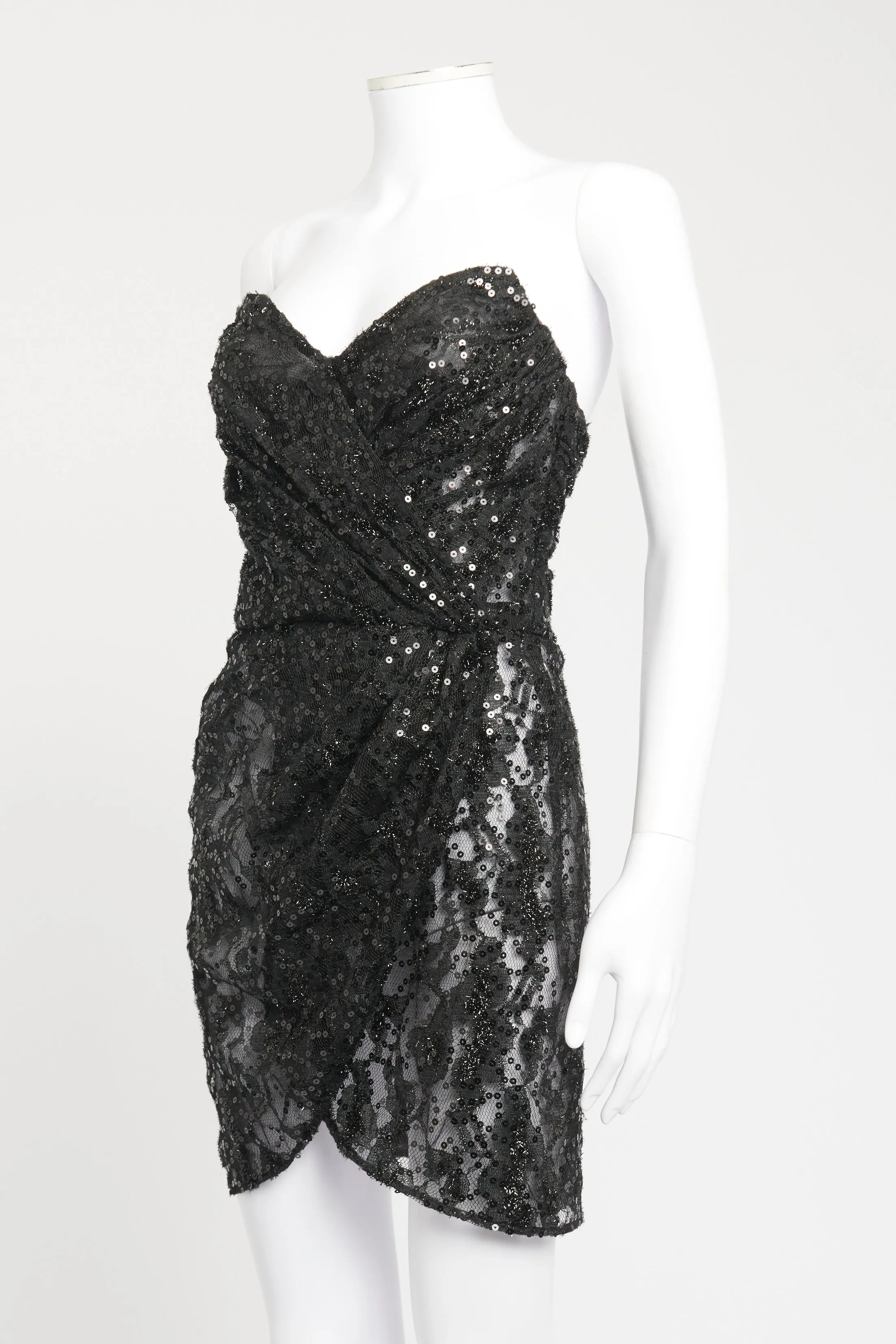 2022 Black Polyamide Wrap Sequin Preowned Mini Dress