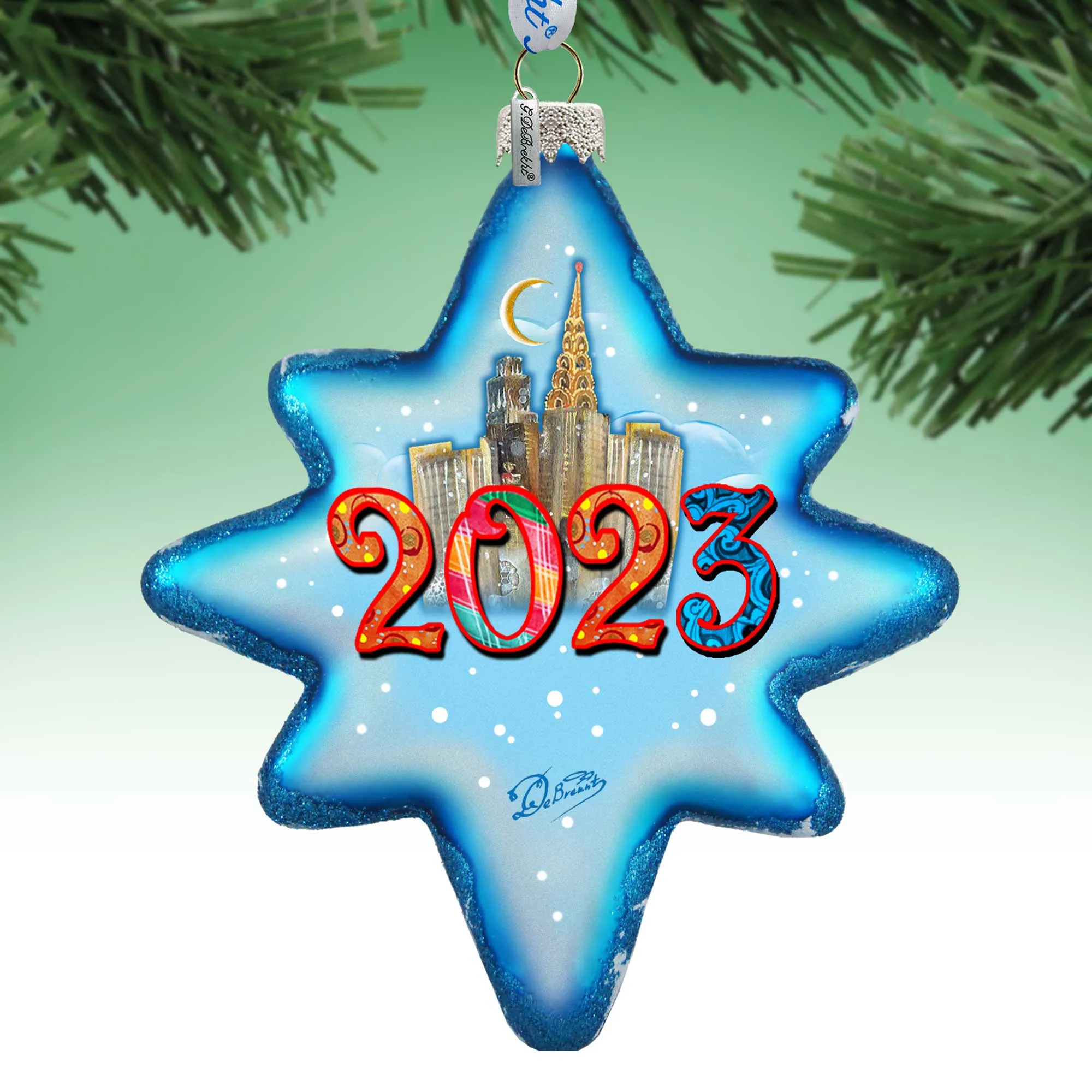 2023 Dated Glass Ornament, Santa & Christmas Decor  - 755-047-D23 by G. DeBrekht