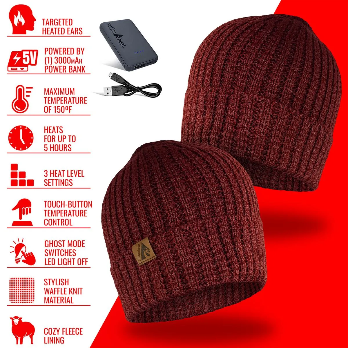 ActionHeat 5V Battery Heated Waffle Knit Hat