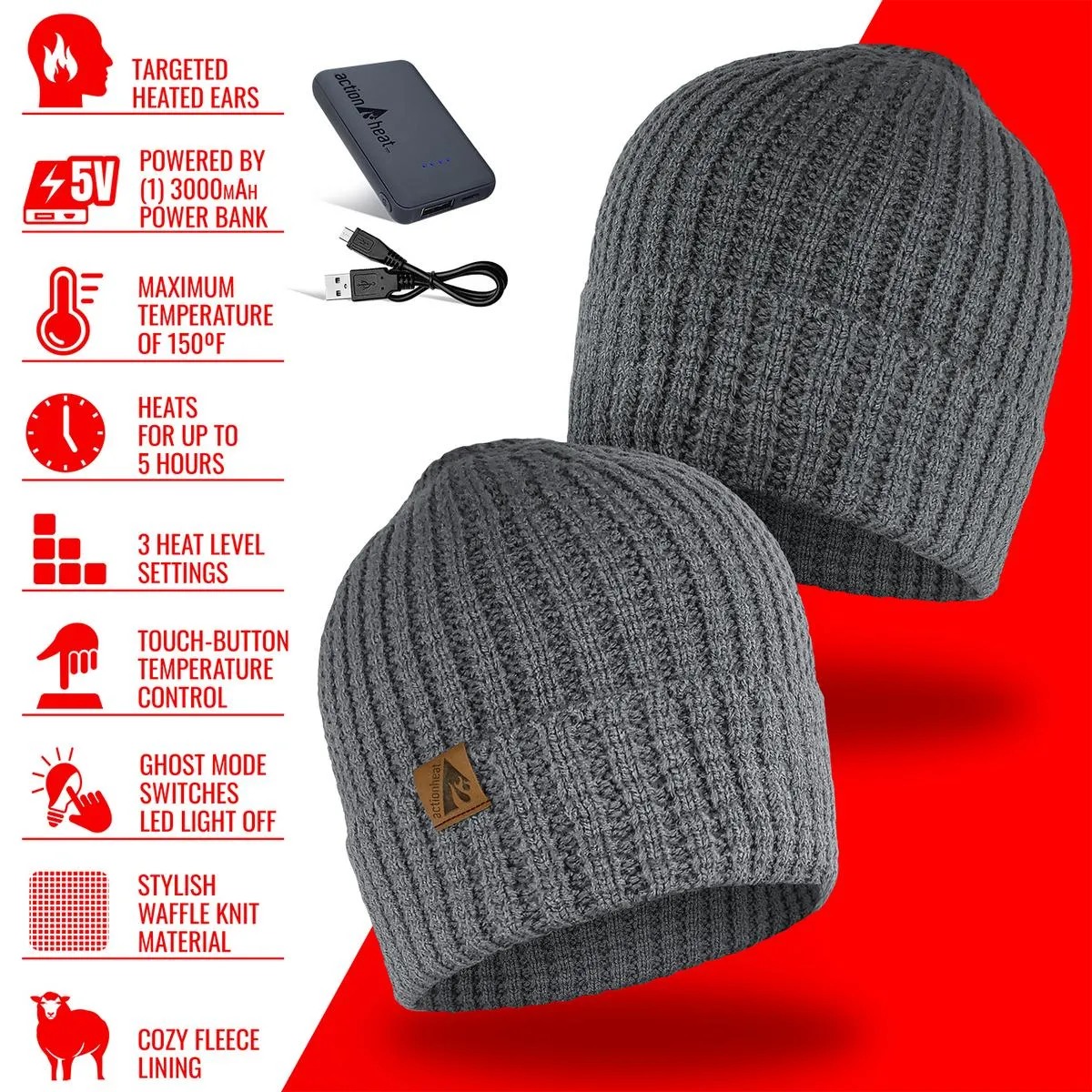 ActionHeat 5V Battery Heated Waffle Knit Hat