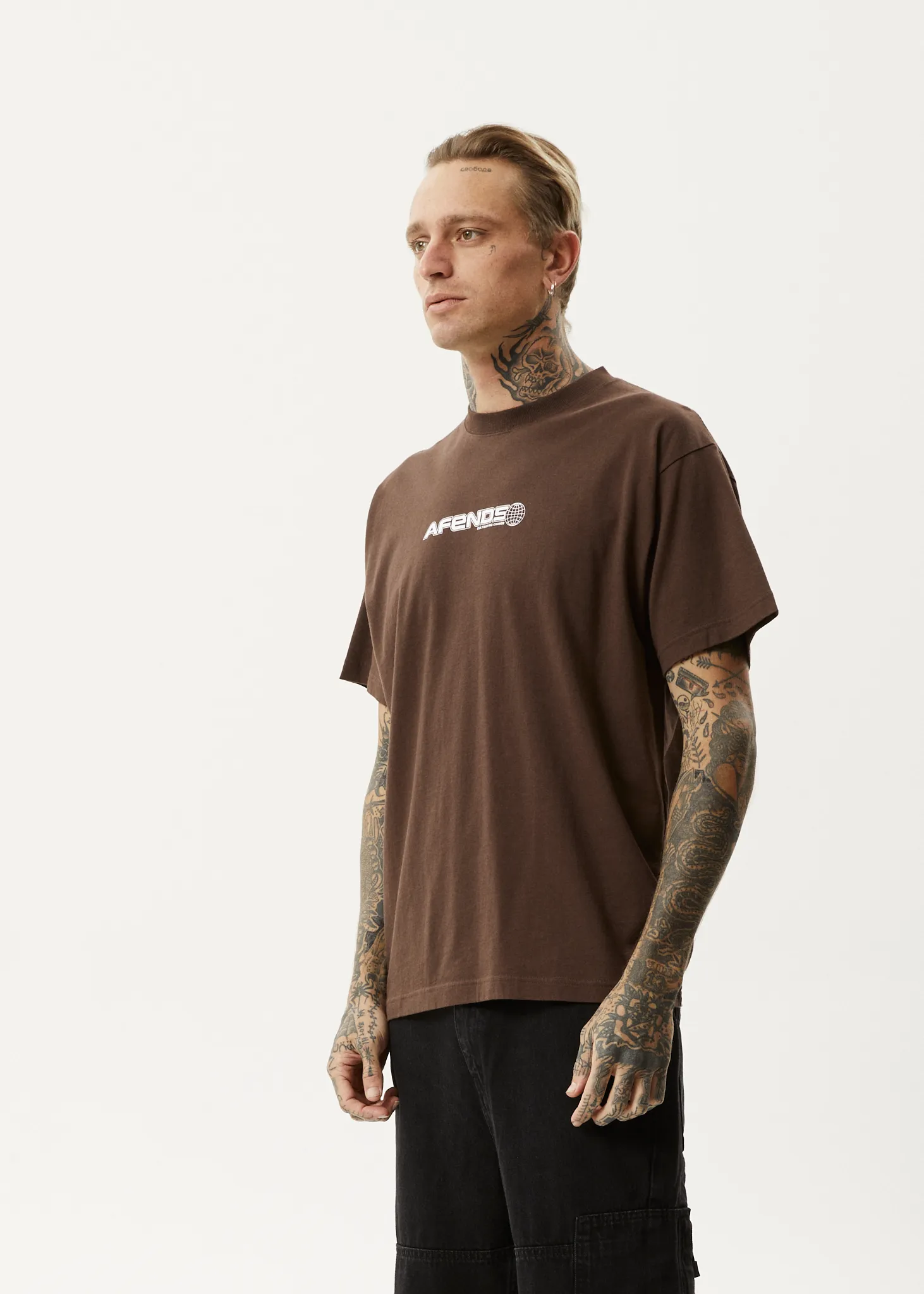 AFENDS Mens Pilot - Boxy T-Shirt - Coffee