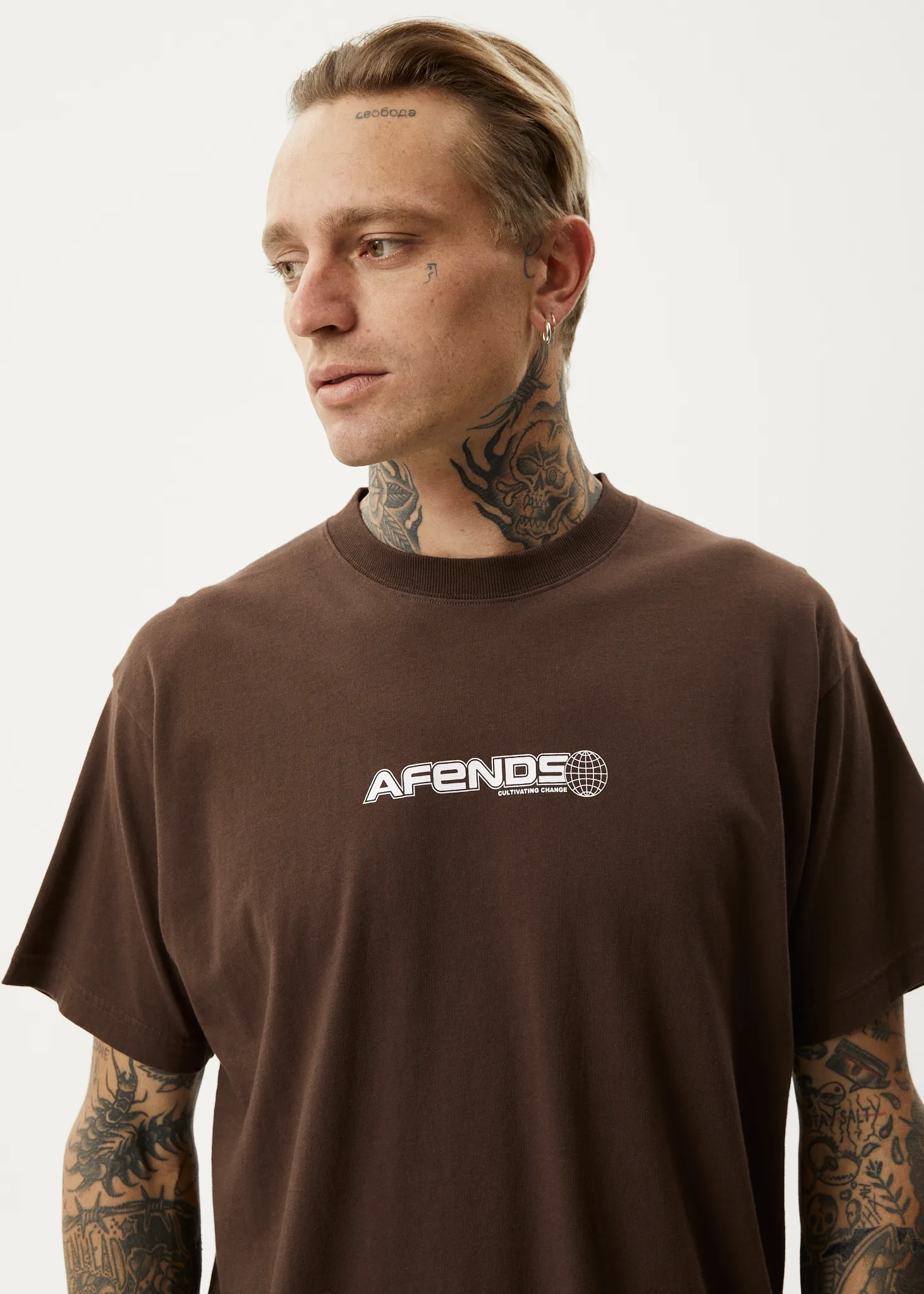 AFENDS Mens Pilot - Boxy T-Shirt - Coffee