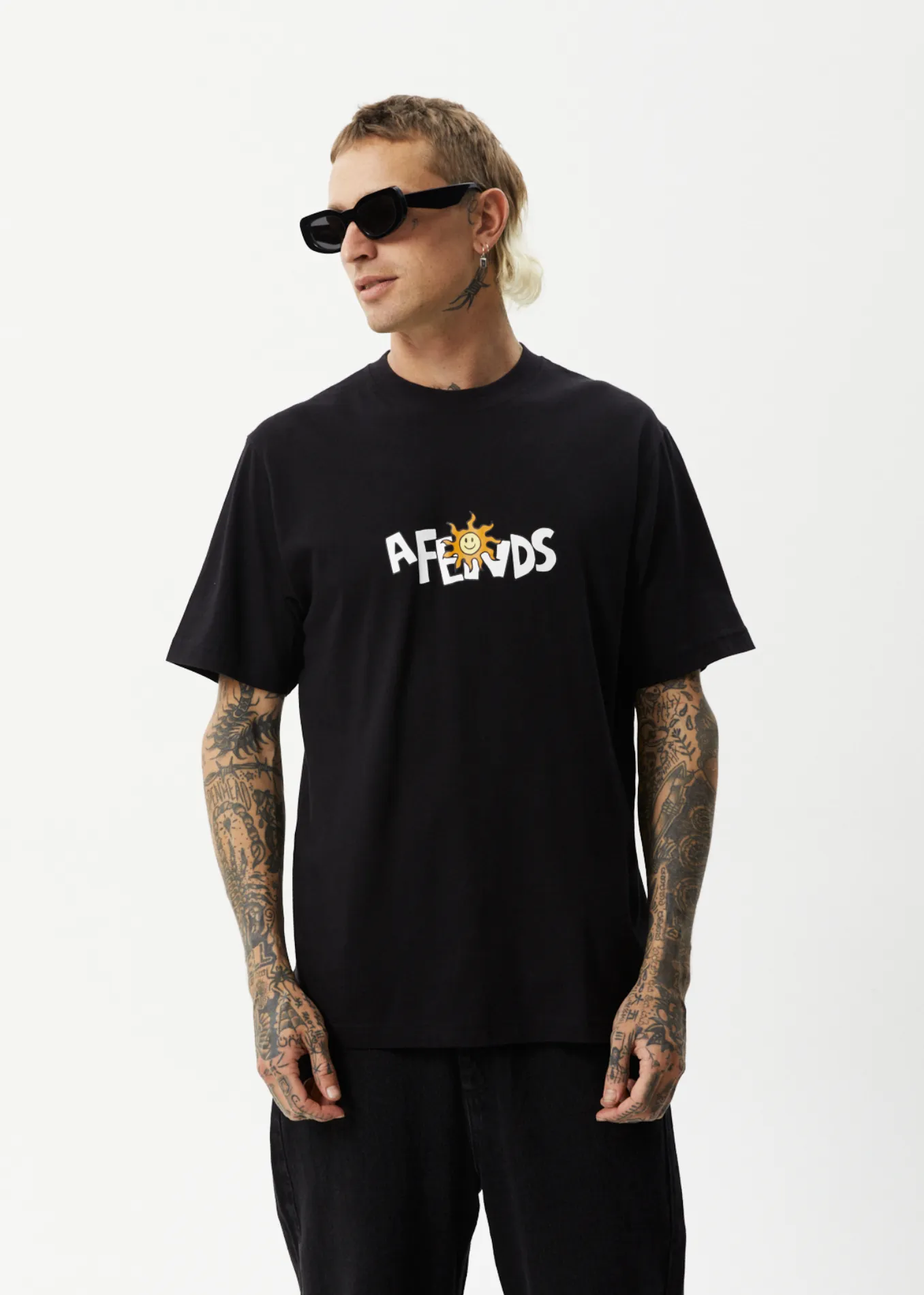 AFENDS Mens Sunshine - Retro Graphic T-Shirt - Black