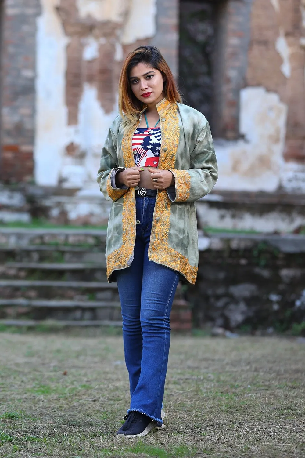 Alluring Olive Green Colour Kashmiri Aari Work Embroidered Jacket With New Designer Pattern enhance wearers personality.