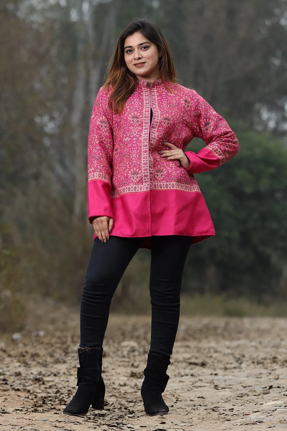 Alluring Pink Colour Jamawar Woven Jacket With Beautiful Designer Pattern Defines Sophistication.