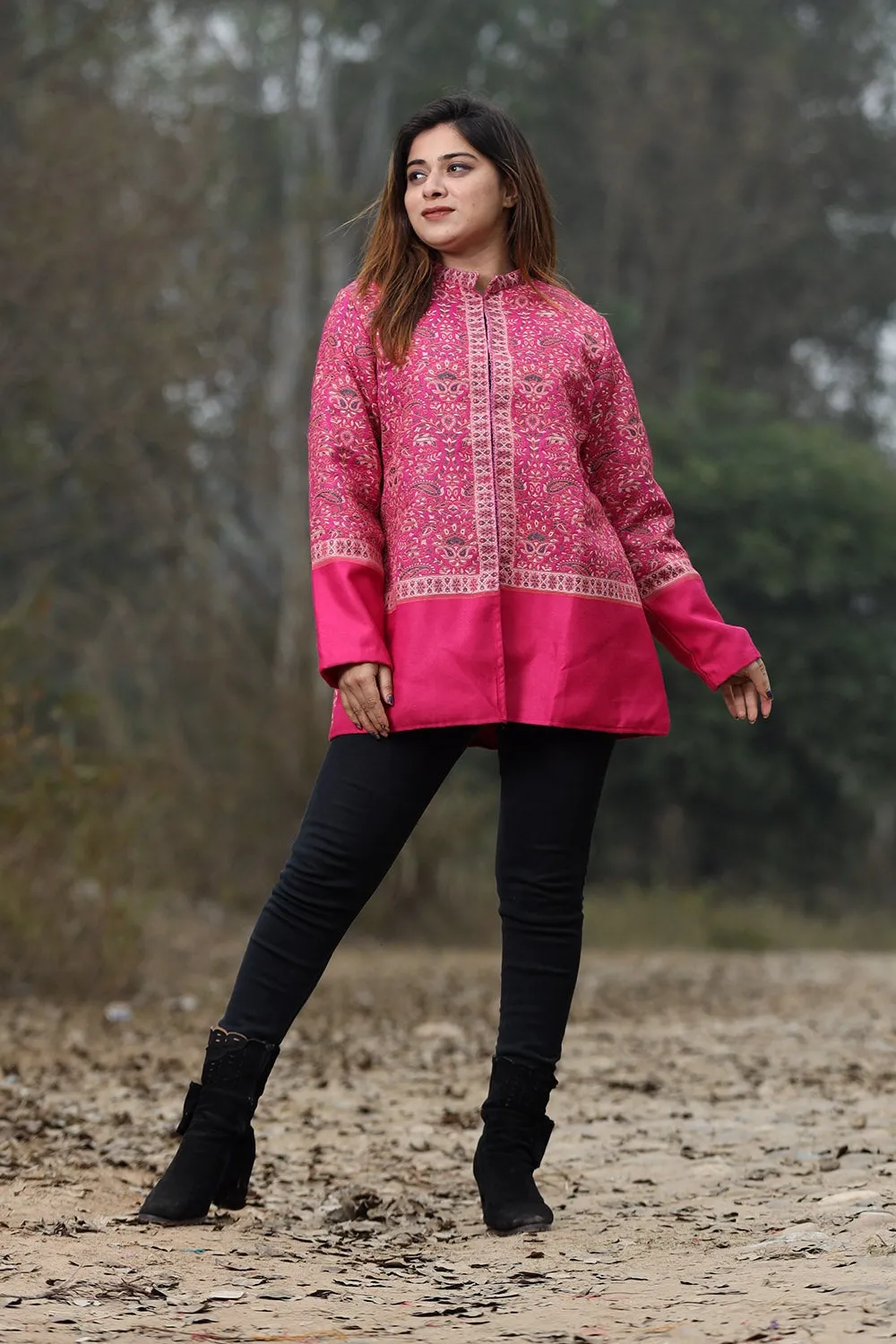 Alluring Pink Colour Jamawar Woven Jacket With Beautiful Designer Pattern Defines Sophistication.