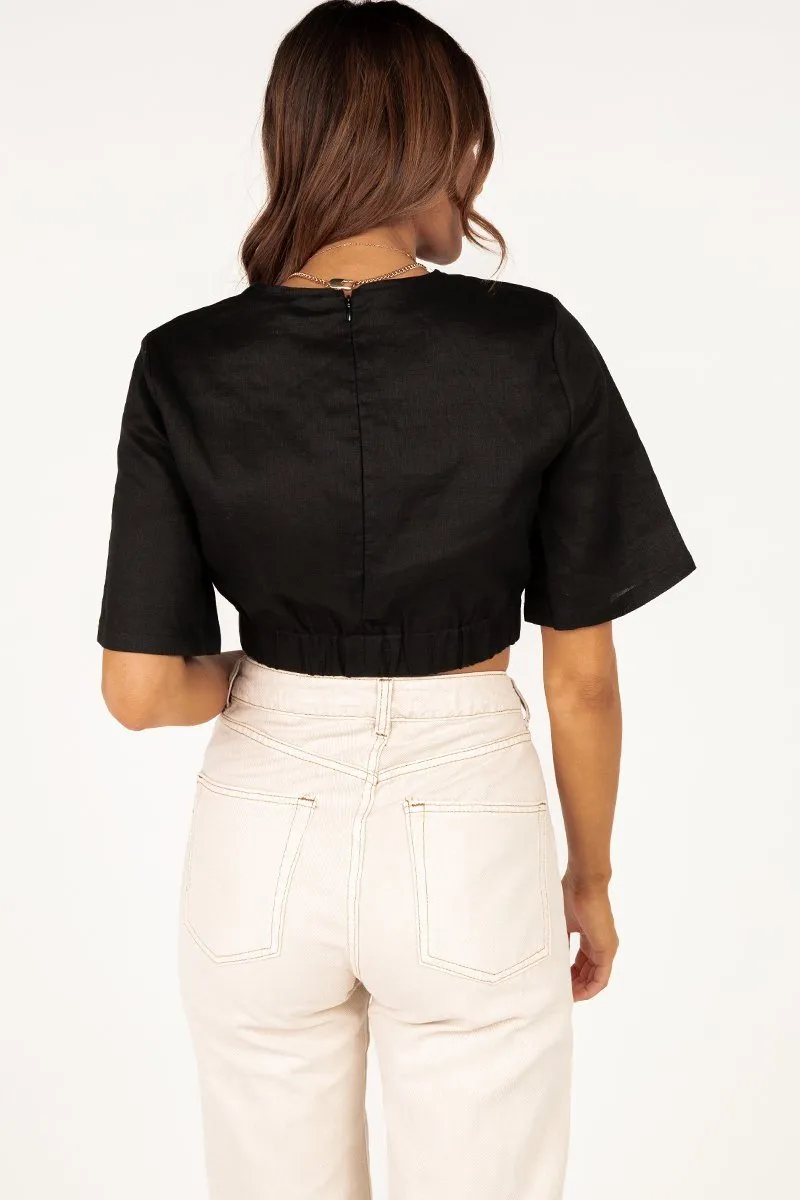 ALPHA BLACK LINEN CROP TOP