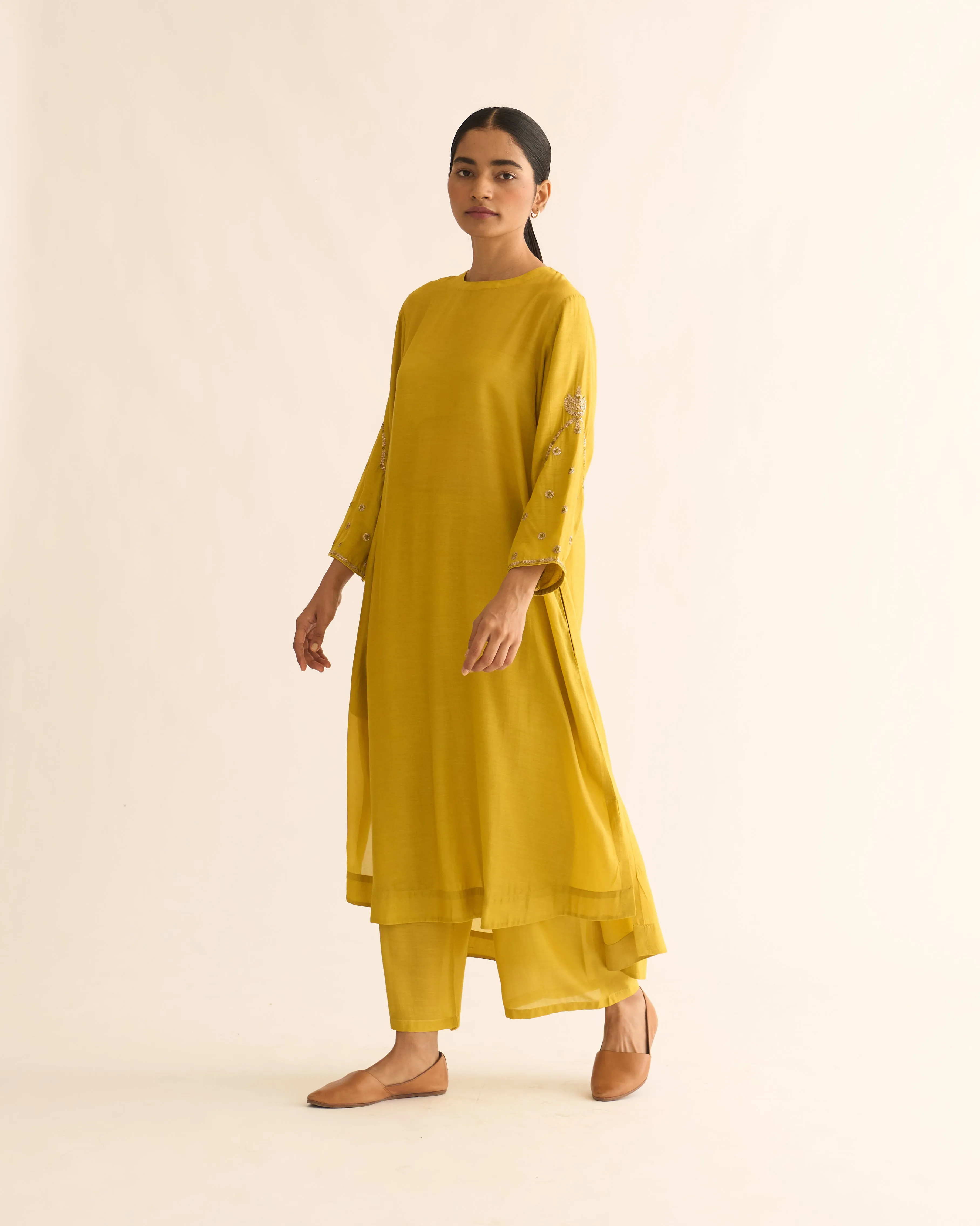 AMBILY LEMON GREEN SILK KURTA SET