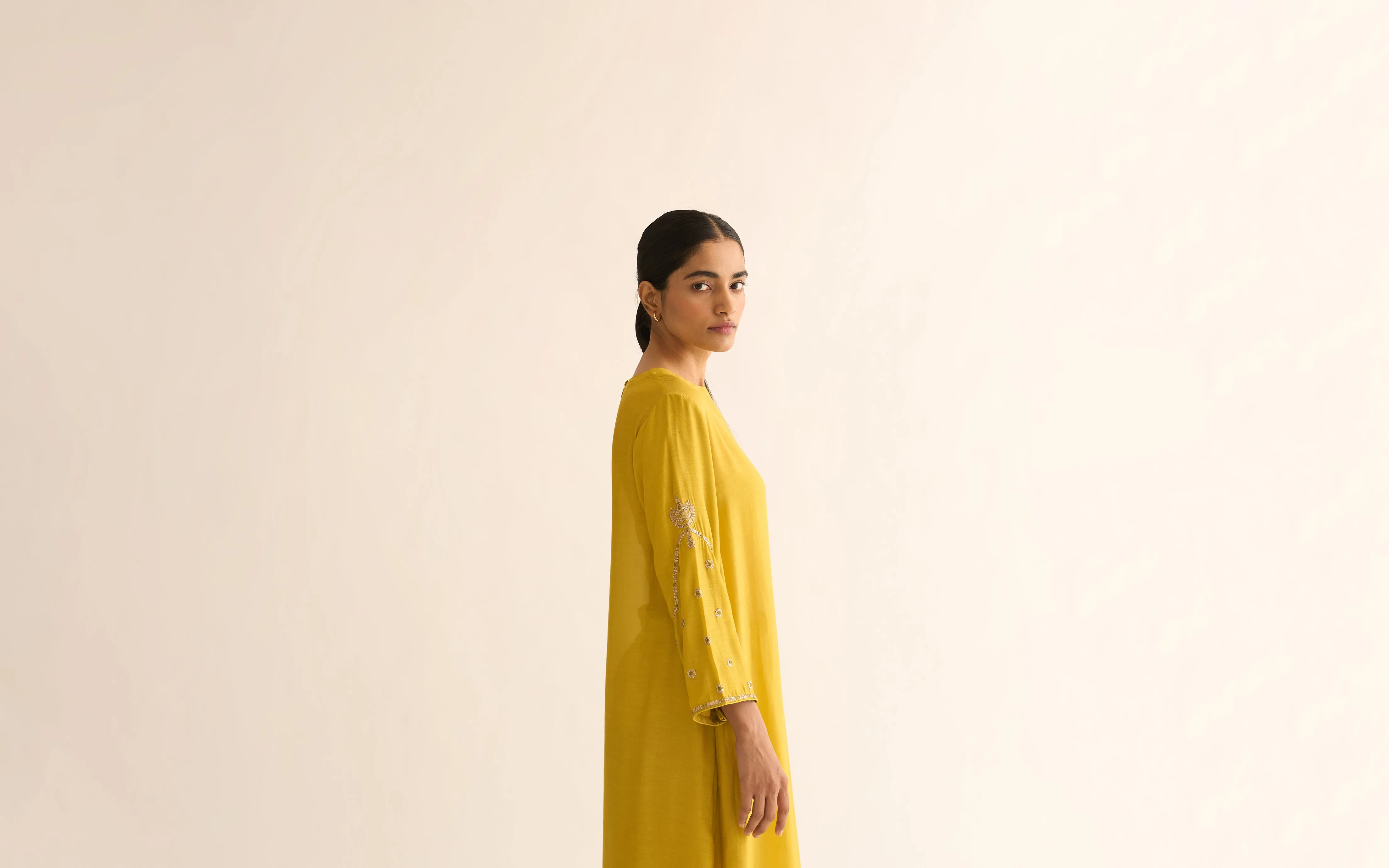 AMBILY LEMON GREEN SILK KURTA SET