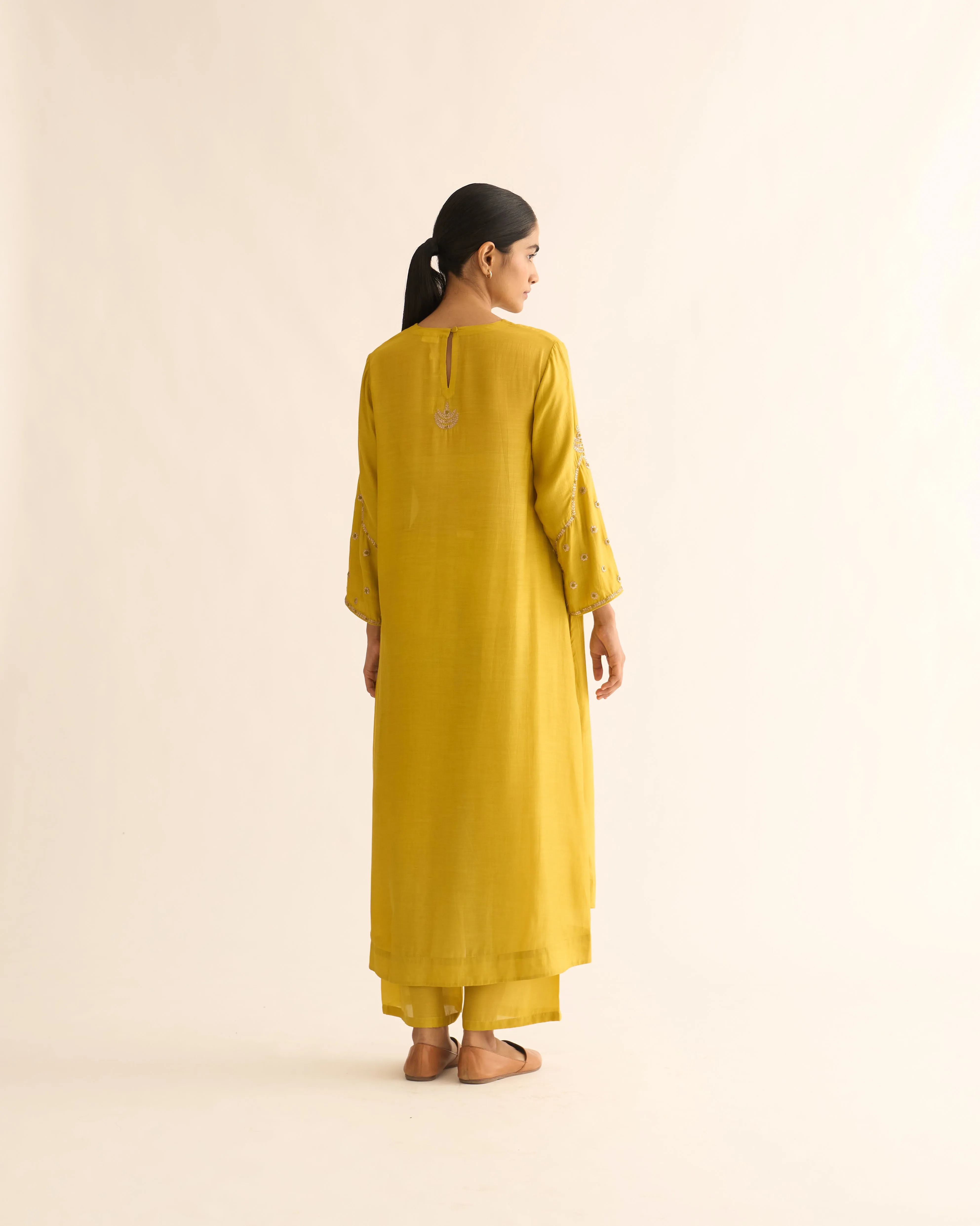 AMBILY LEMON GREEN SILK KURTA SET