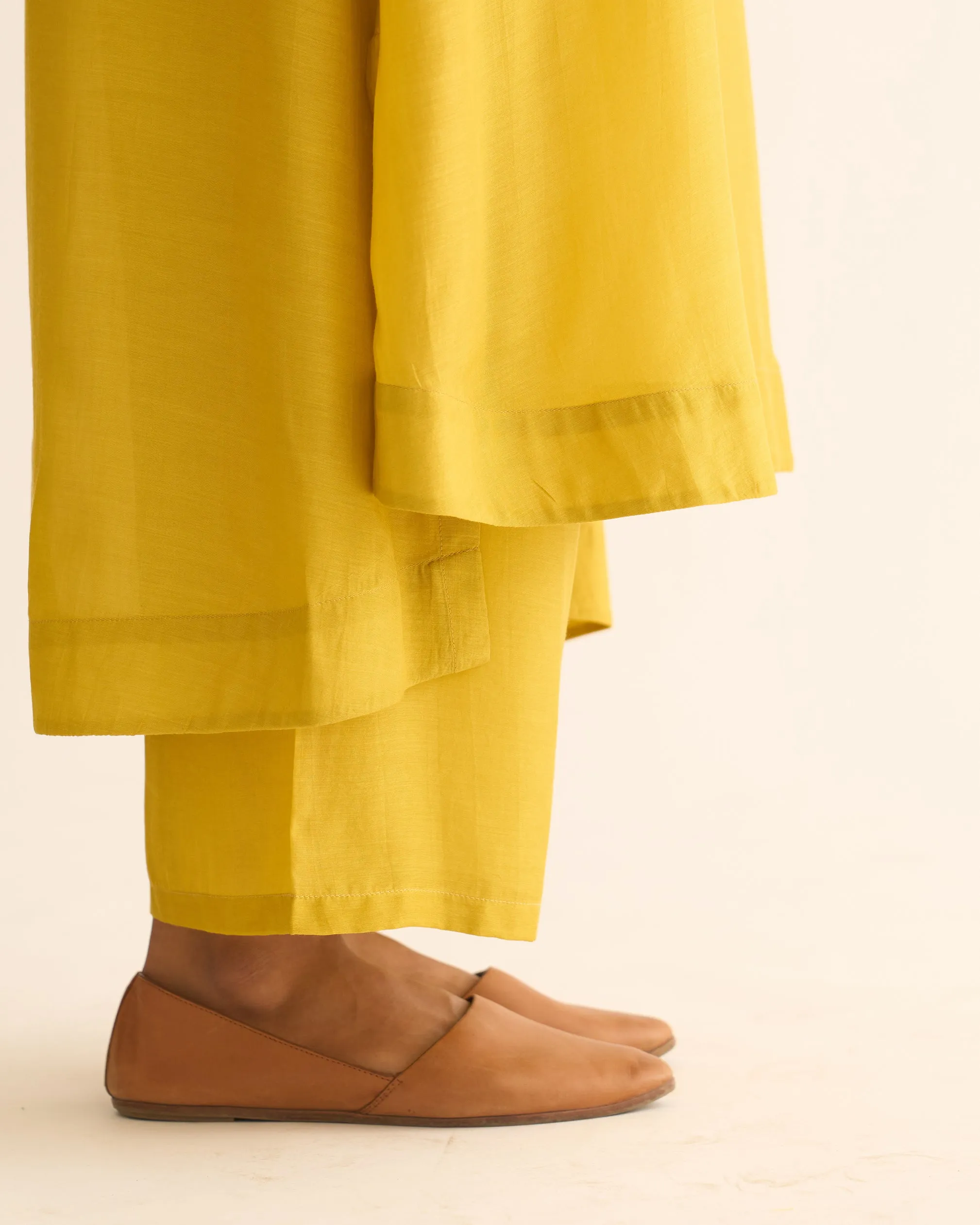 AMBILY LEMON GREEN SILK KURTA SET