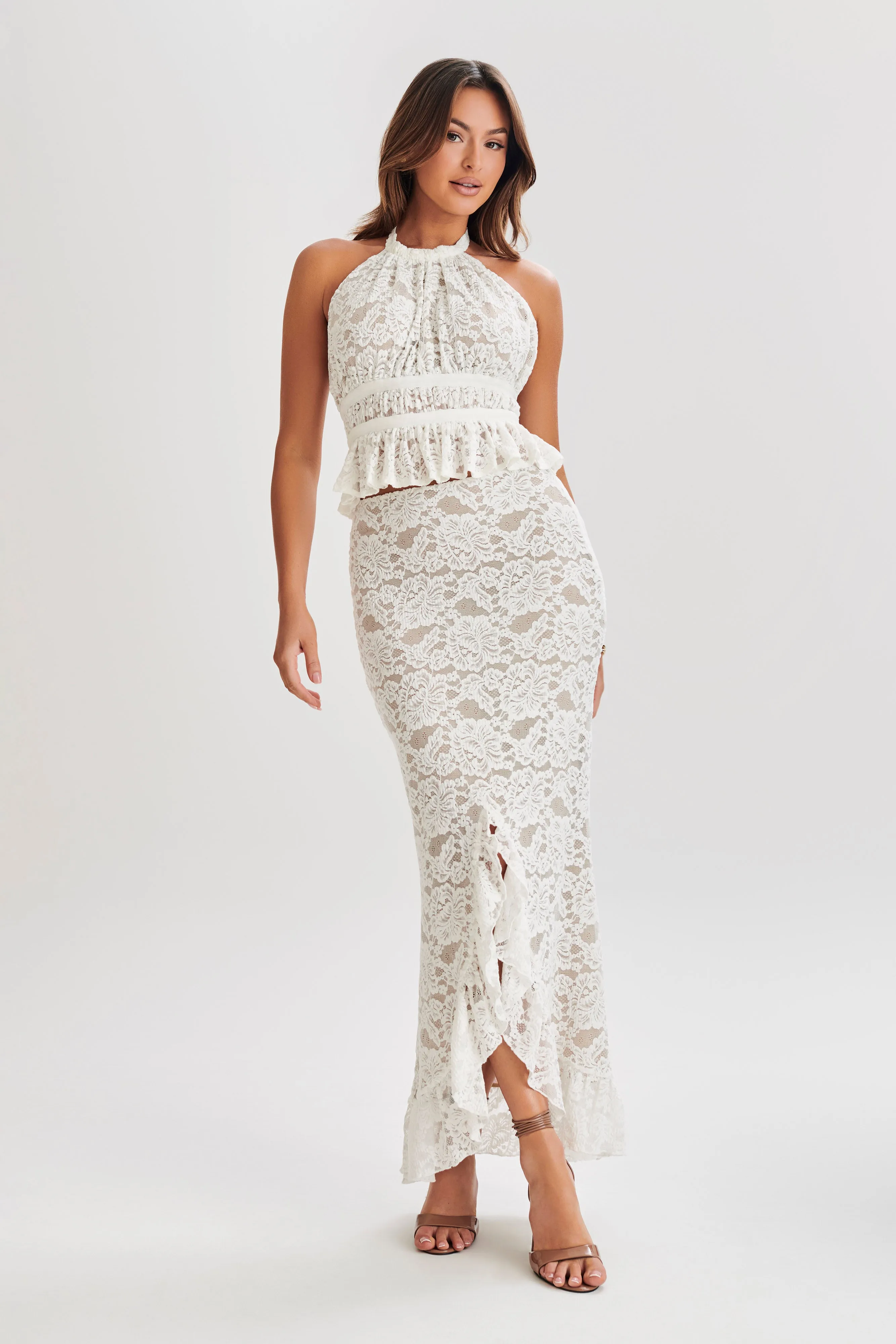 Artemis Lace Plisse Maxi Skirt - Ivory