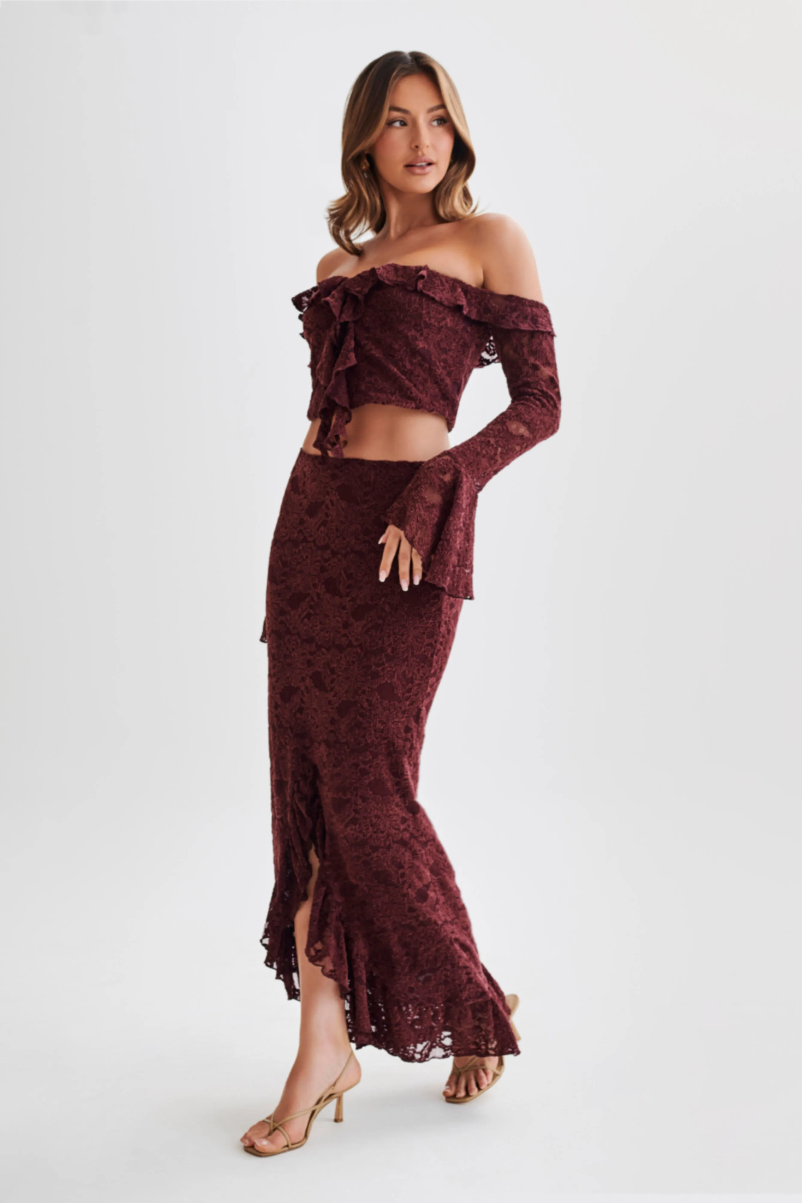 Artemis Lace Plisse Maxi Skirt - Plum