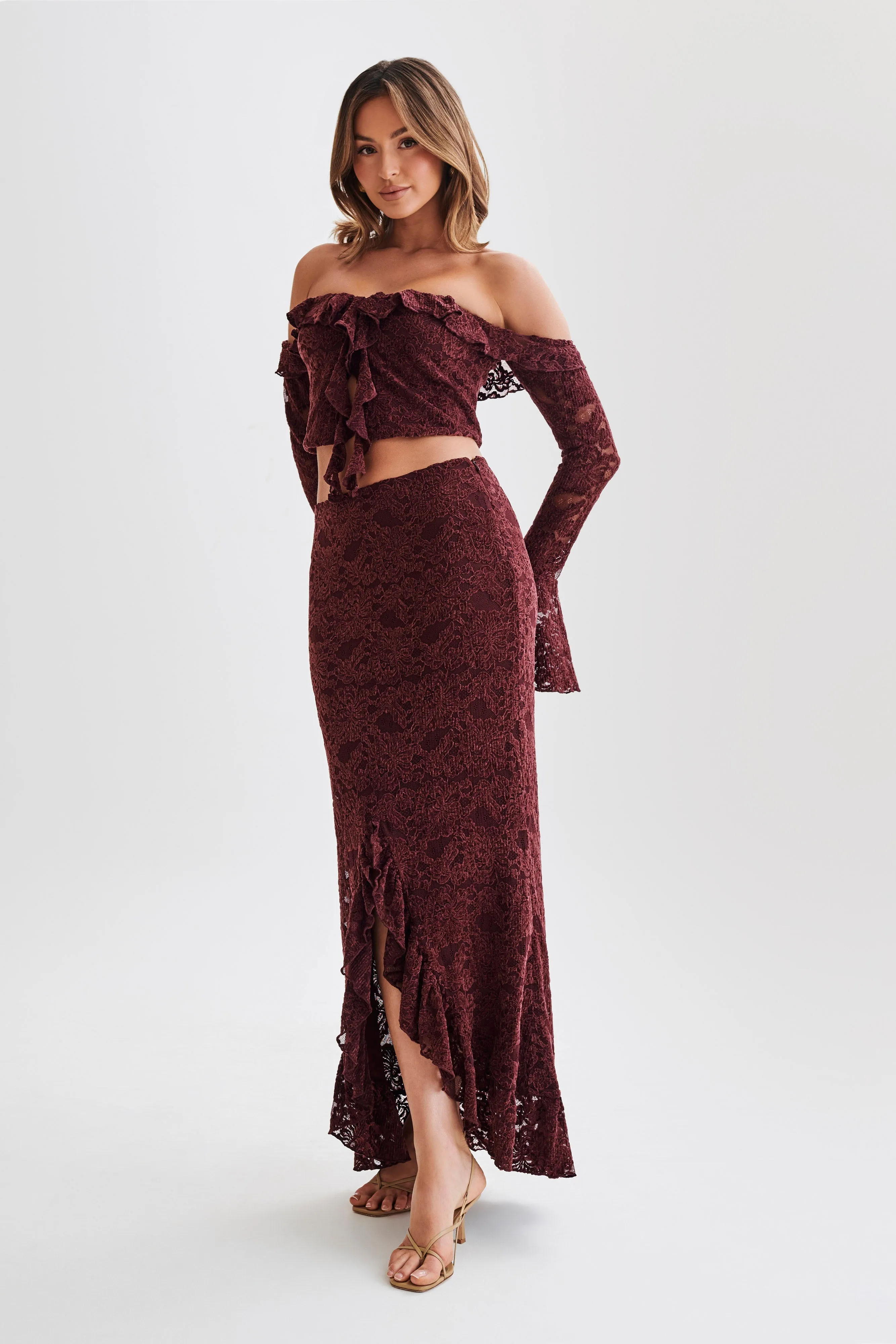 Artemis Lace Plisse Maxi Skirt - Plum