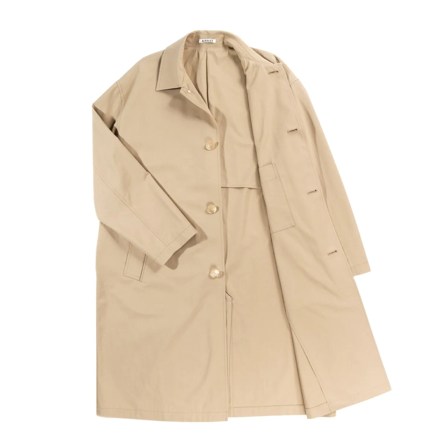 AURALEE FINX HARD TWIST GABARDINE SOUTIEN COLLAR COAT BEIGE CHAMBRAY