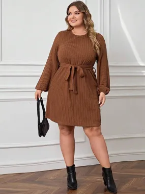 Autumn Knit Dresses - Comfortable A-Line Dress with Lantern Sleeves & Empire Waist