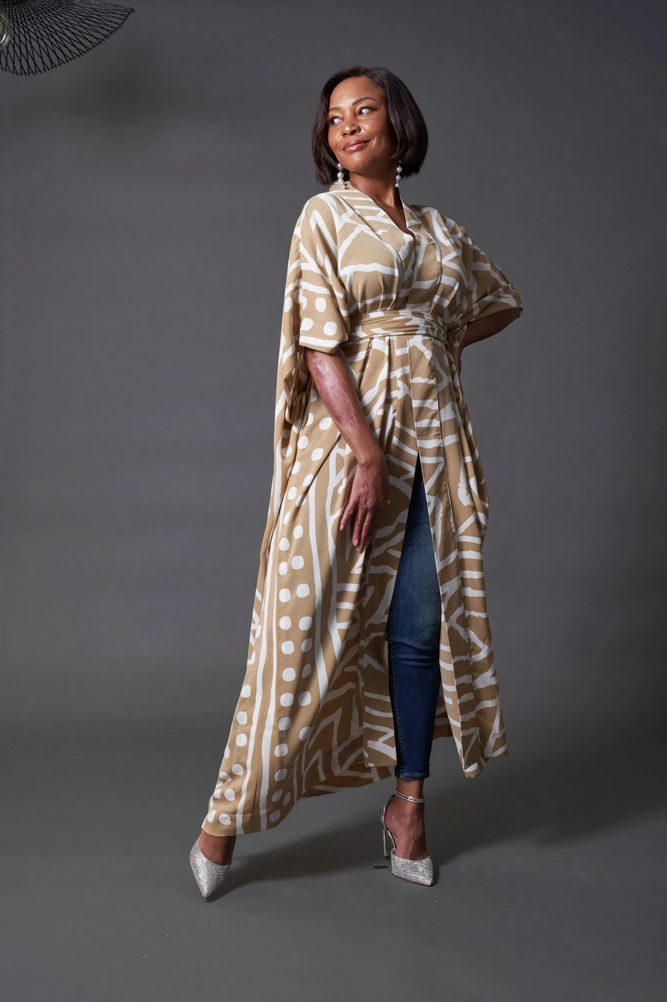 Beige Belted Kimono