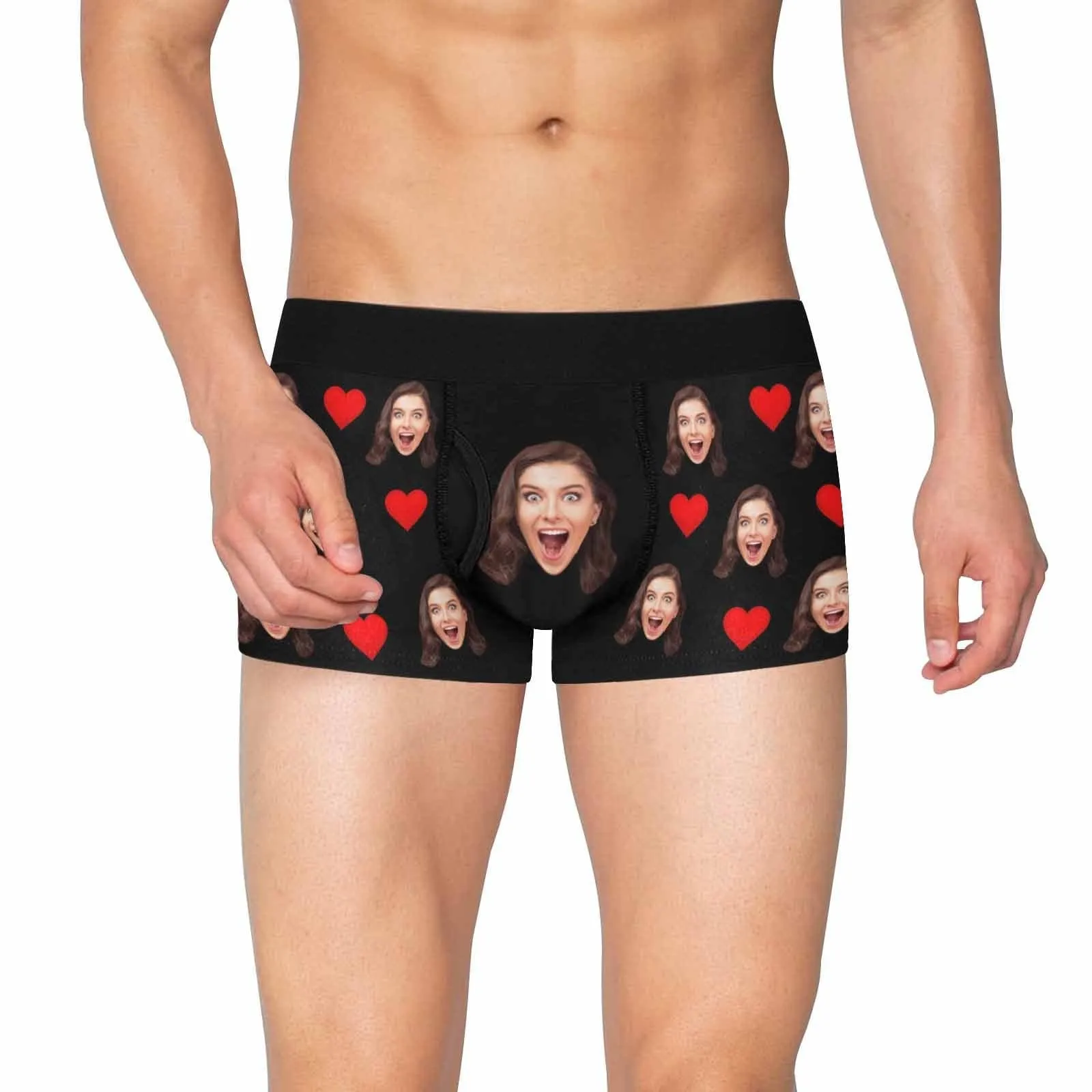 #Best Seller Newest Custom Face Mens Pocket Boxer Briefs Love Heart Black Personalized Men's Boxer Underwear For Valentine's Day Gift