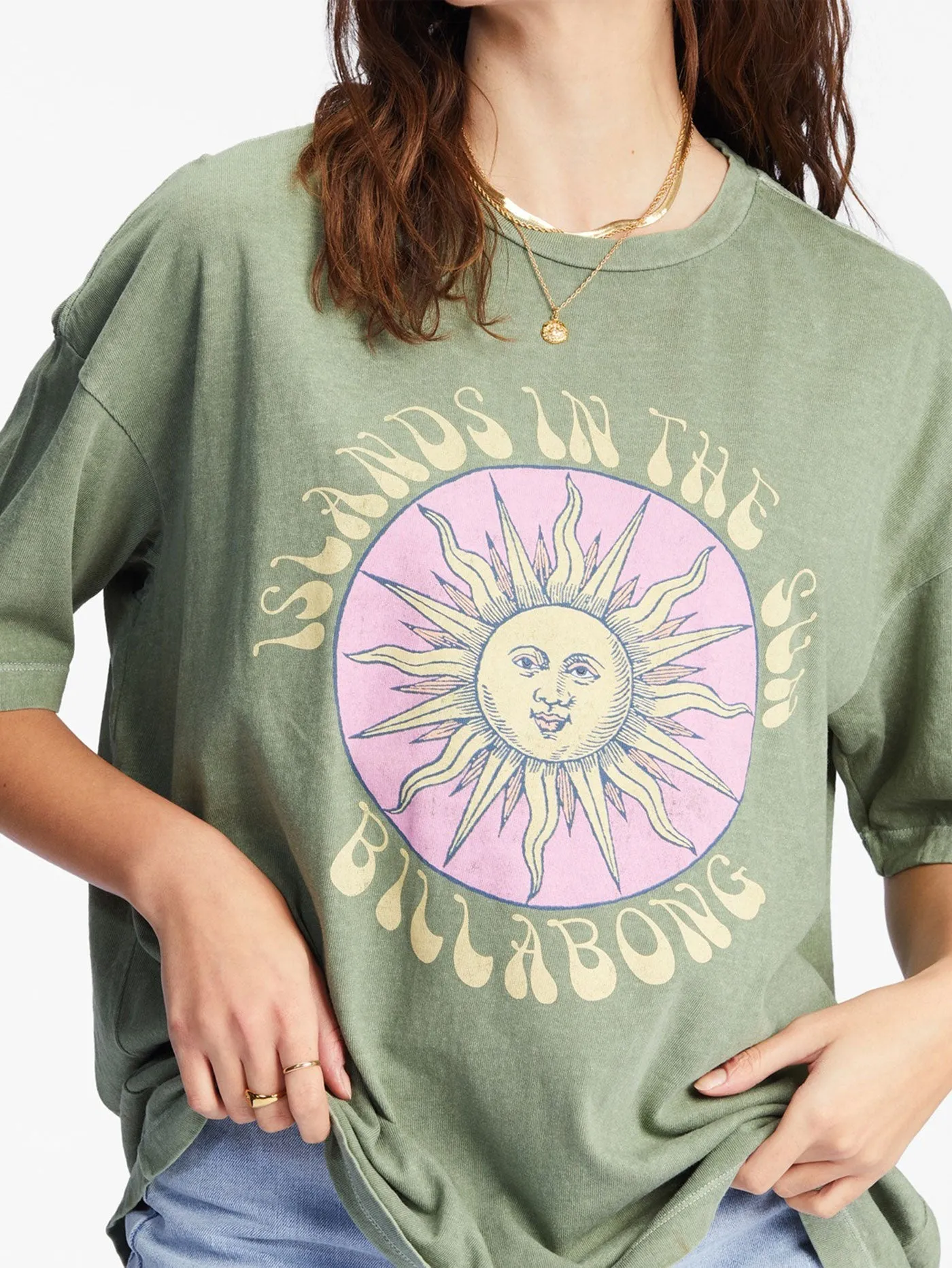 BILLABONG Women's Islands In The Sun Oversized Graphic Boyfriend T-Shirt Army