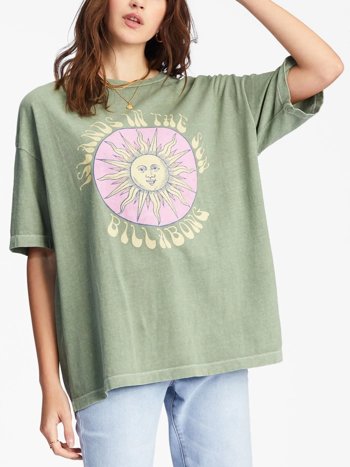 BILLABONG Women's Islands In The Sun Oversized Graphic Boyfriend T-Shirt Army