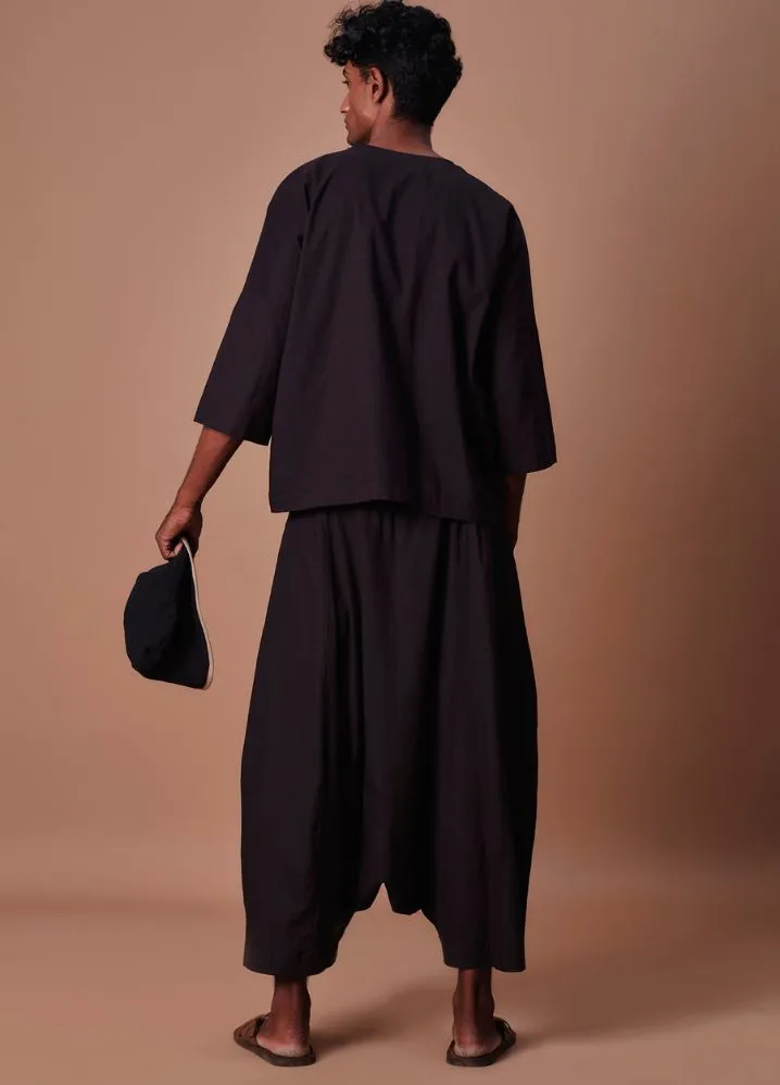 Black Cross Pocket Top & Harem Pants Set