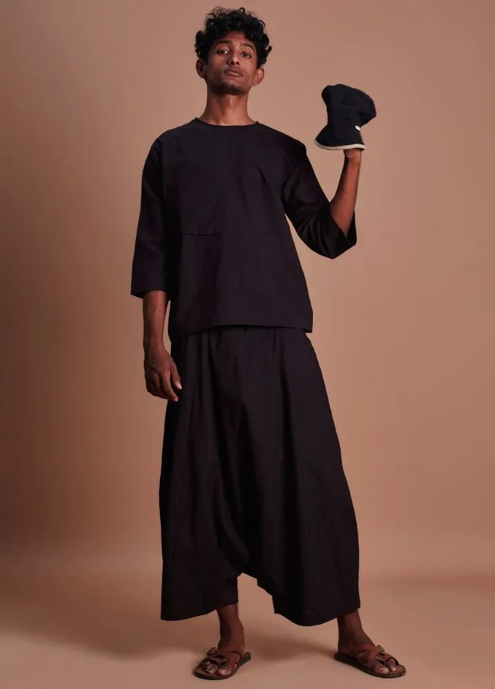 Black Cross Pocket Top & Harem Pants Set