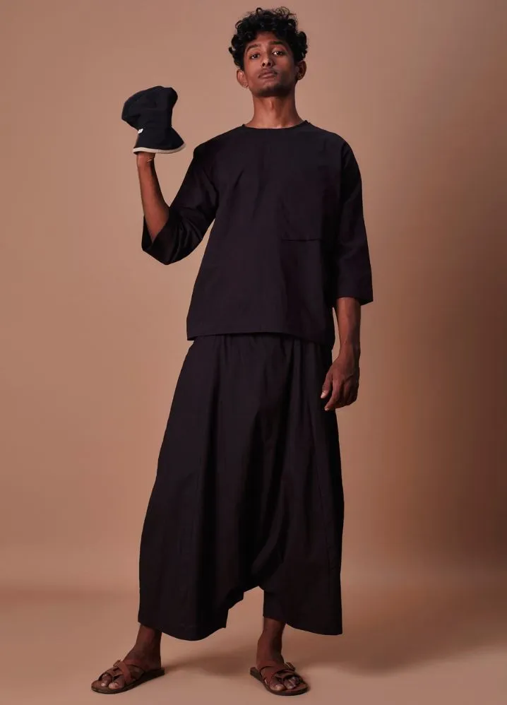 Black Cross Pocket Top & Harem Pants Set