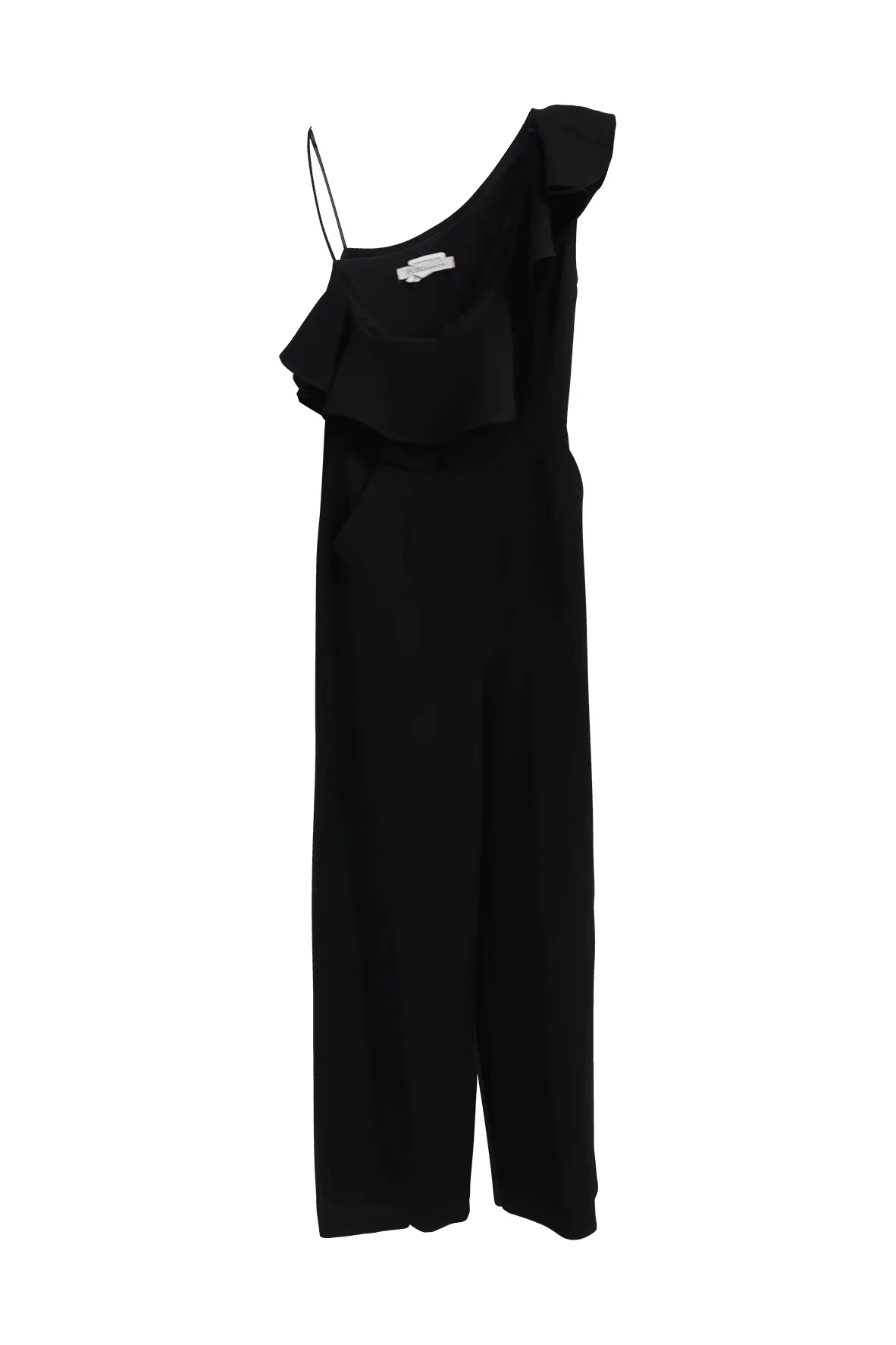 Black One-shoulder Ruffled Jumpsuit With Pockets