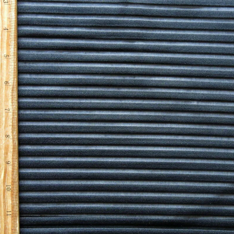 Black Peek a Boo Lycra Stripe Mesh Fabric