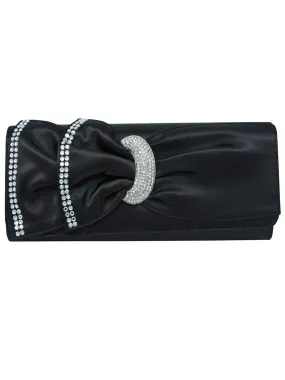 Black Satin Evening Clutch Bag With Rhinestones