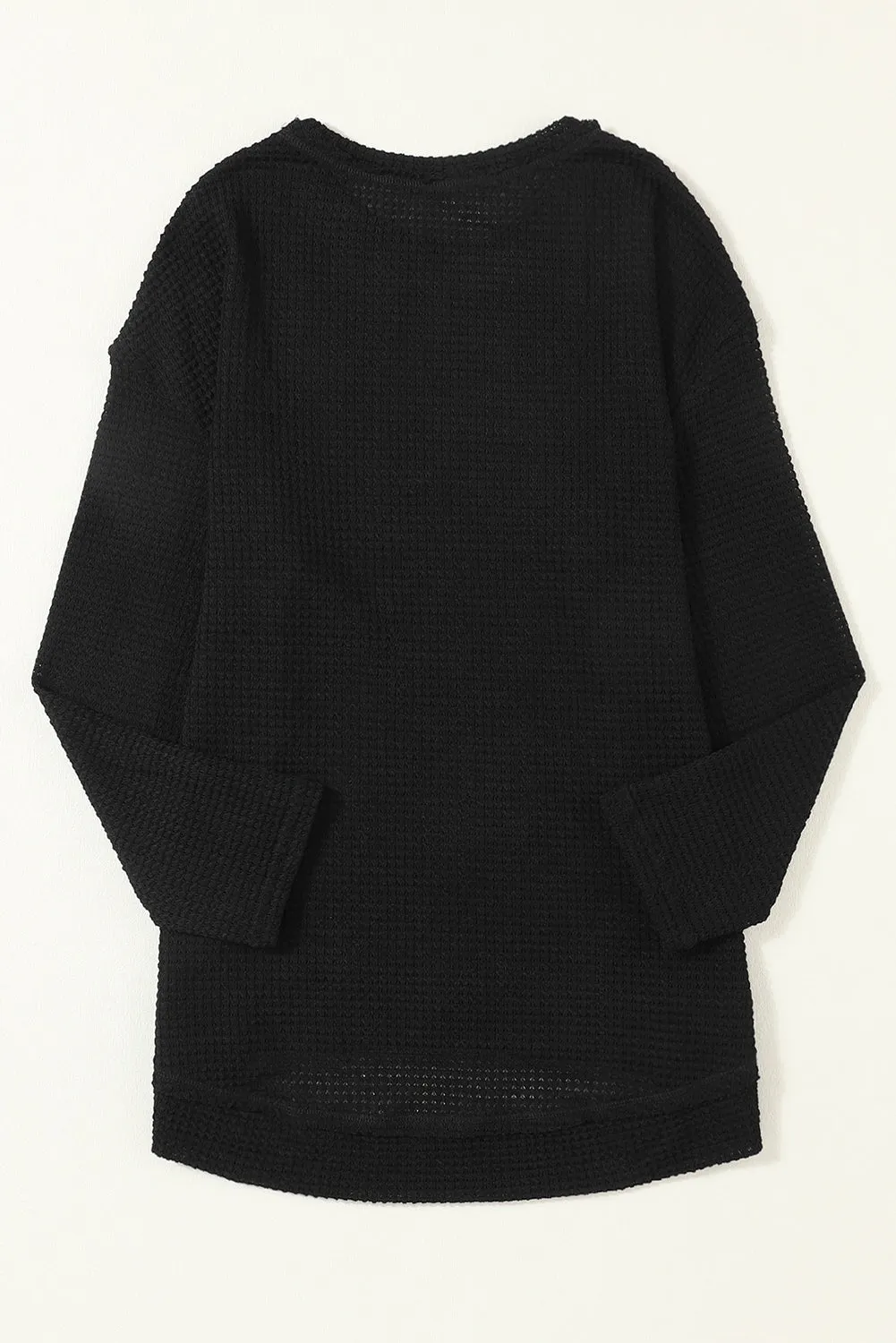 Black Waffle Knit High Slits Oversized Top