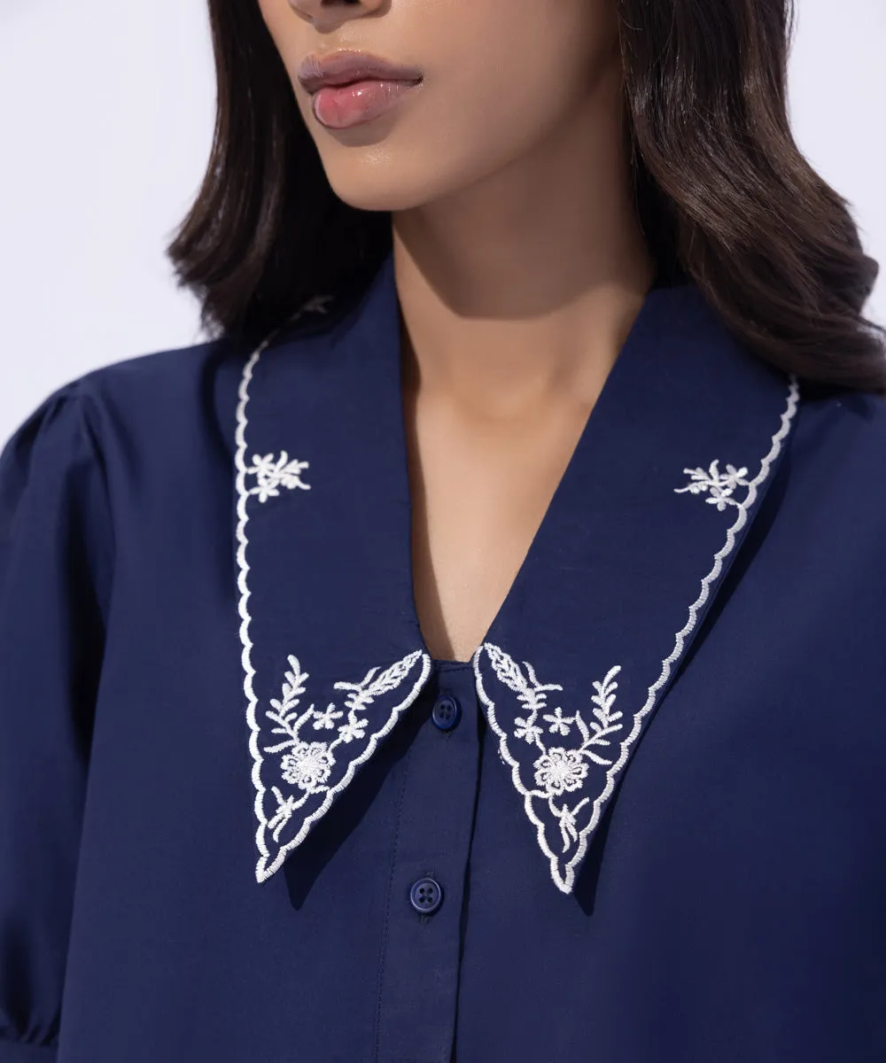 Blouse with Embroidered Collar