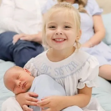 Blue Big Sister Smocked Bishop Dress