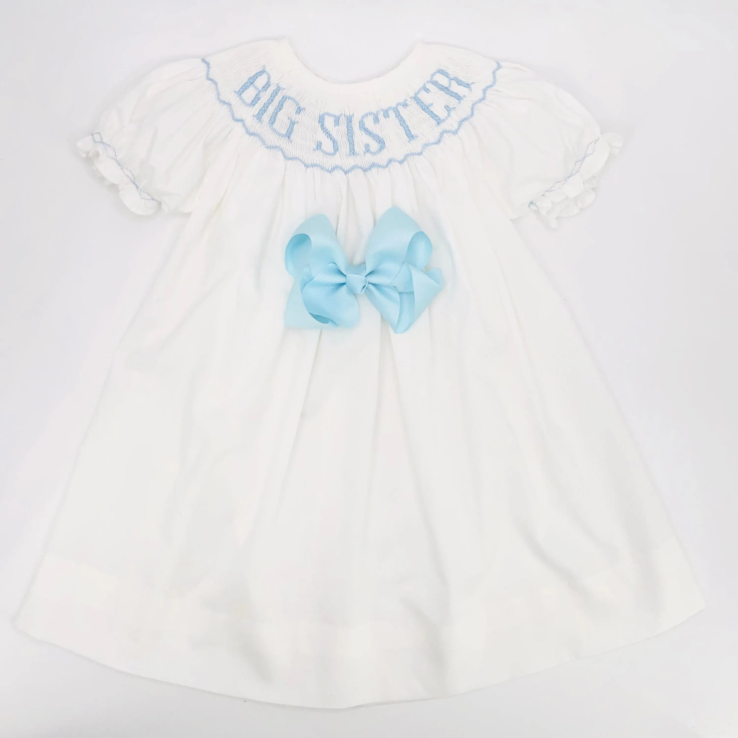 Blue Big Sister Smocked Bishop Dress