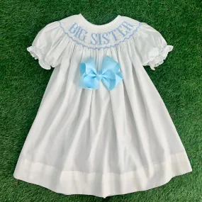 Blue Big Sister Smocked Bishop Dress