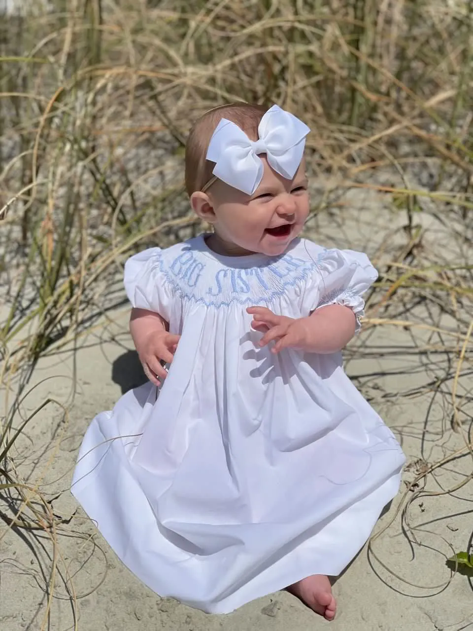 Blue Big Sister Smocked Bishop Dress