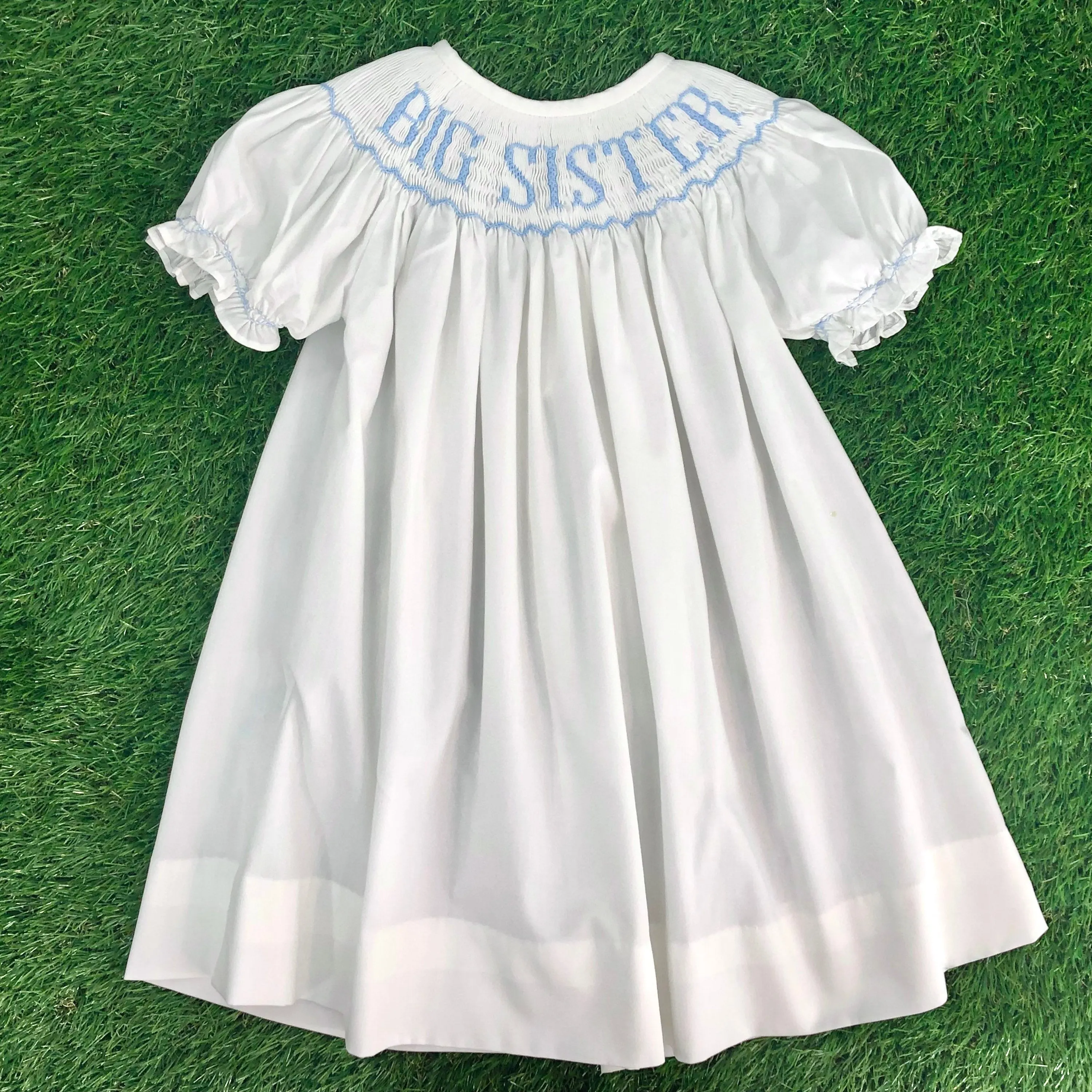 Blue Big Sister Smocked Bishop Dress