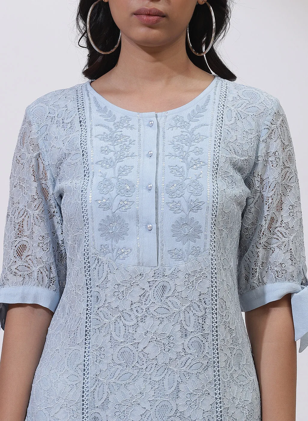 Blue Floral Nargis Kurta with Embroidery