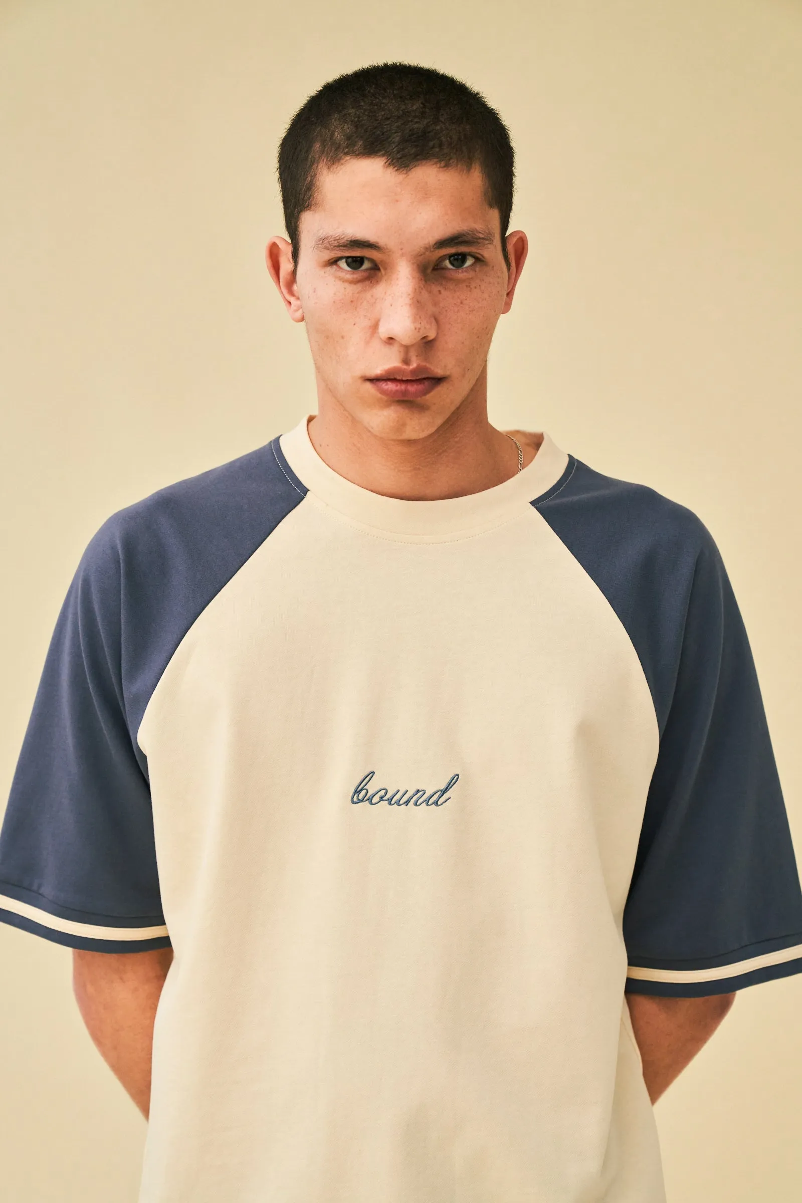 bound 'Retro Raglan' Tee - Cream / Blue