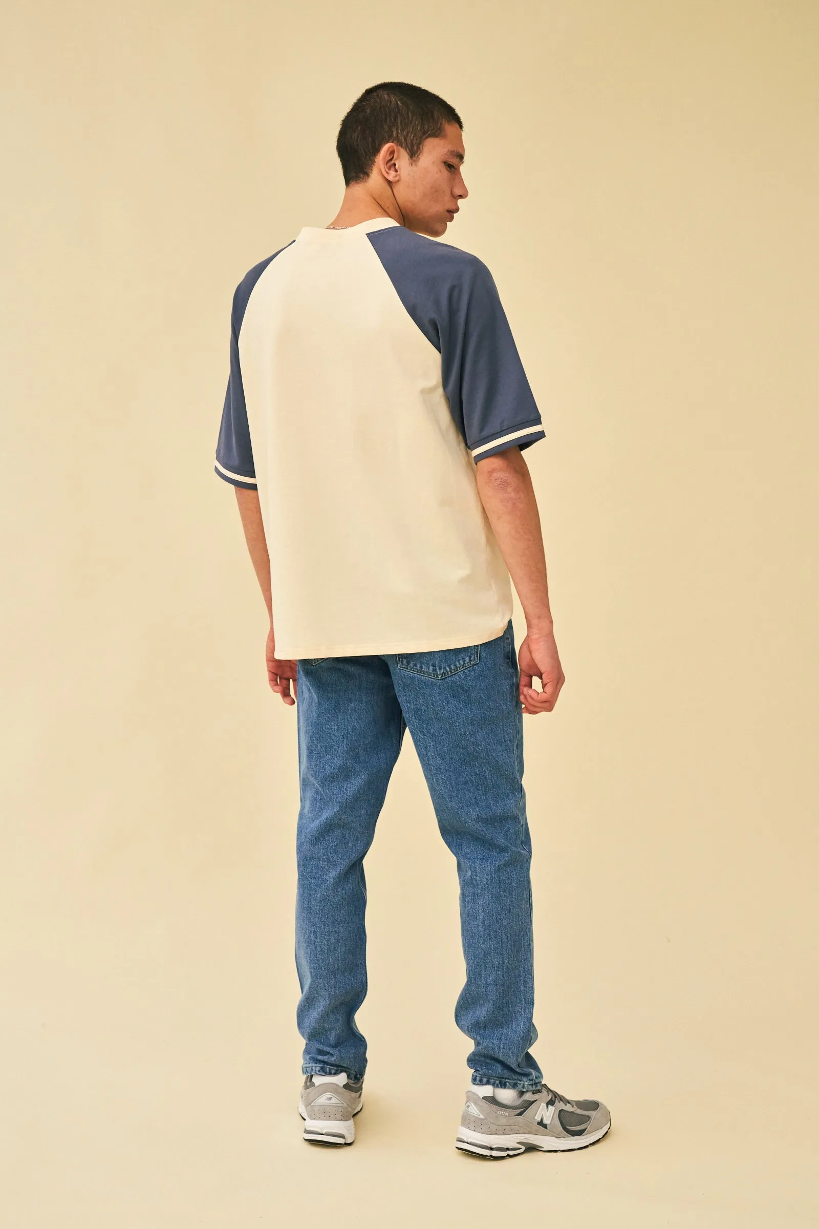 bound 'Retro Raglan' Tee - Cream / Blue