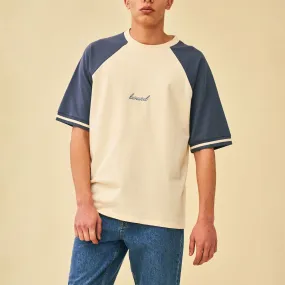 bound 'Retro Raglan' Tee - Cream / Blue