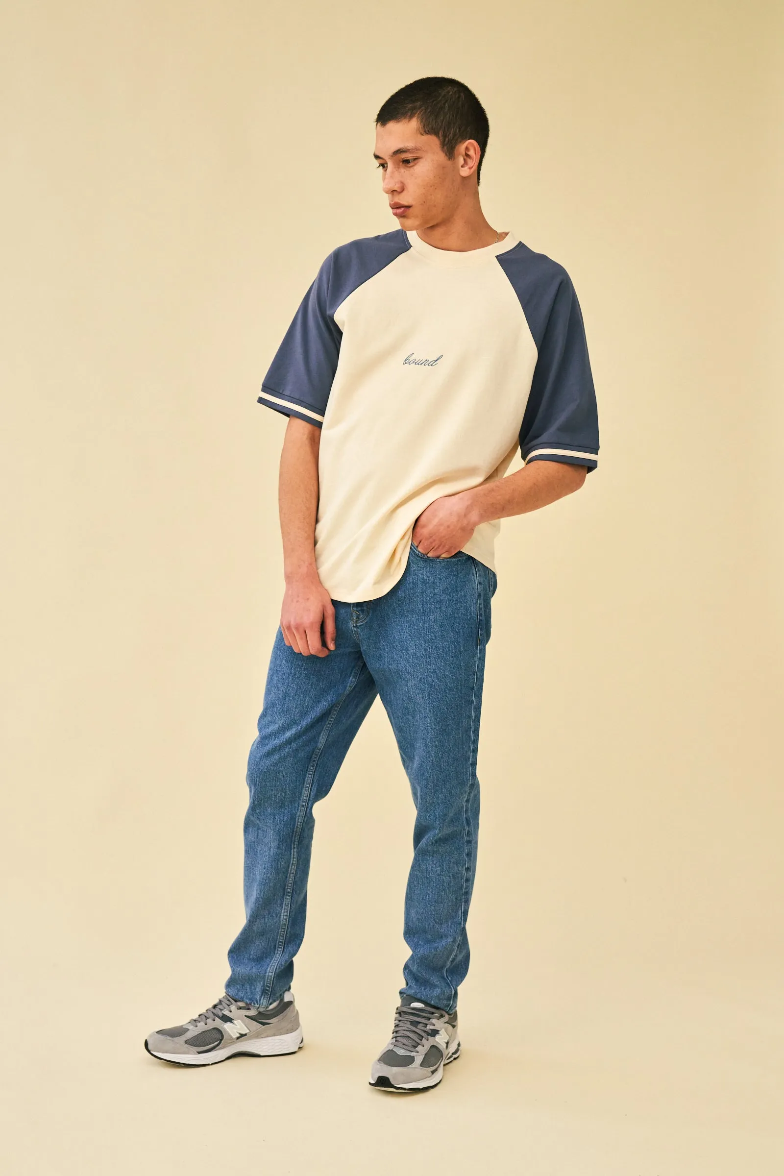 bound 'Retro Raglan' Tee - Cream / Blue