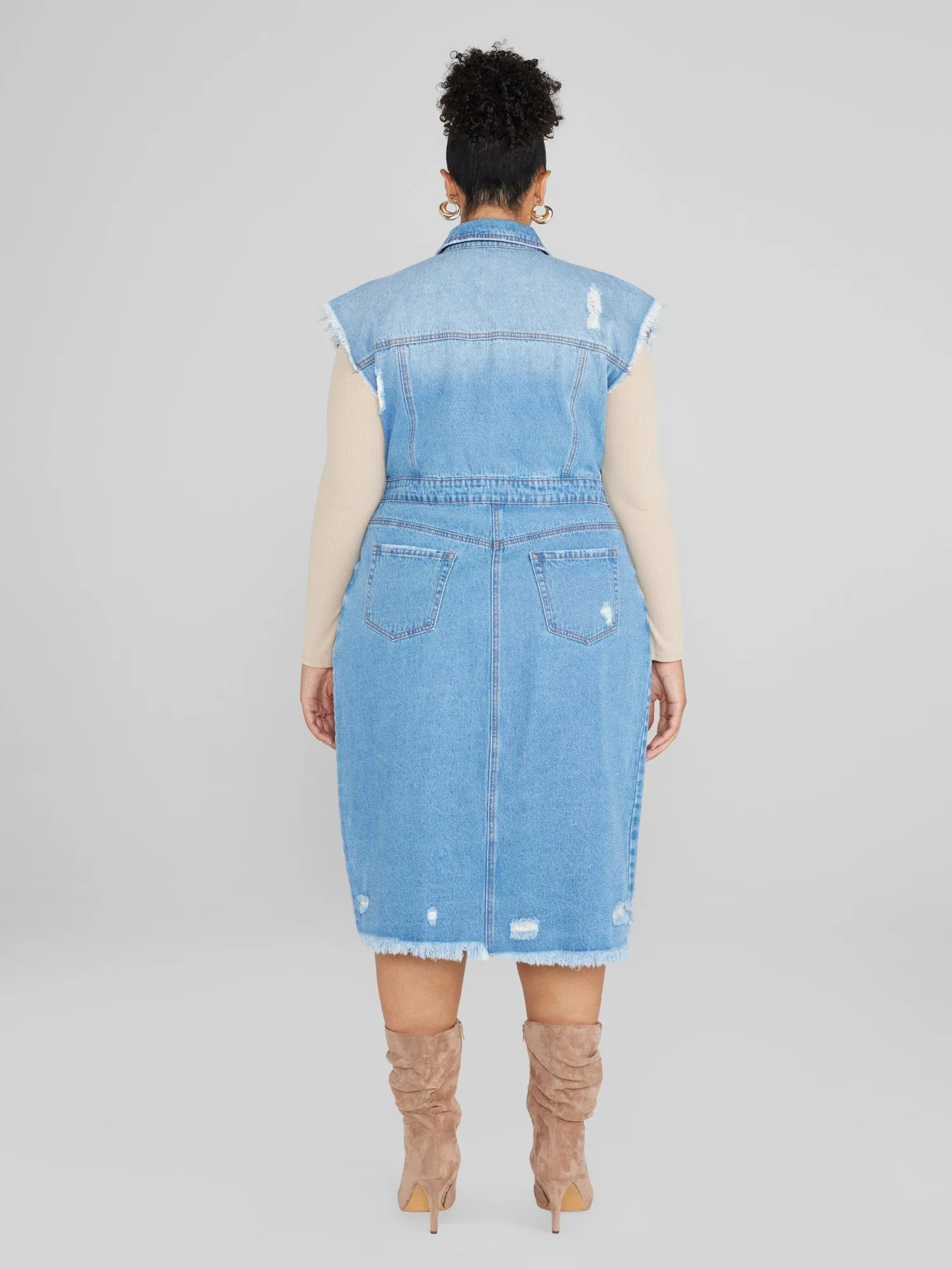 Brittany Frayed Hem Longline Denim Vest