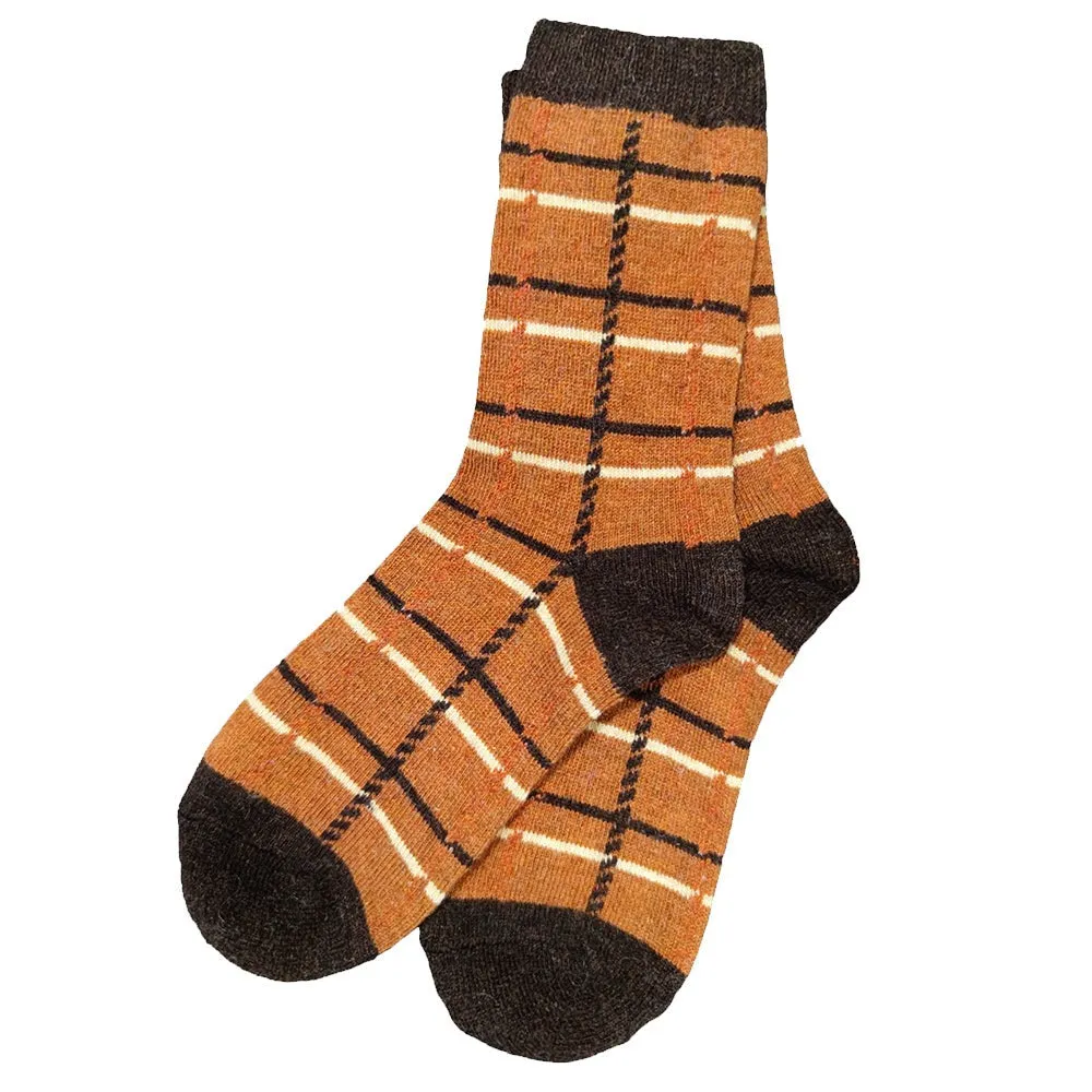 Brown Criss Cross Ladies Wool blend socks