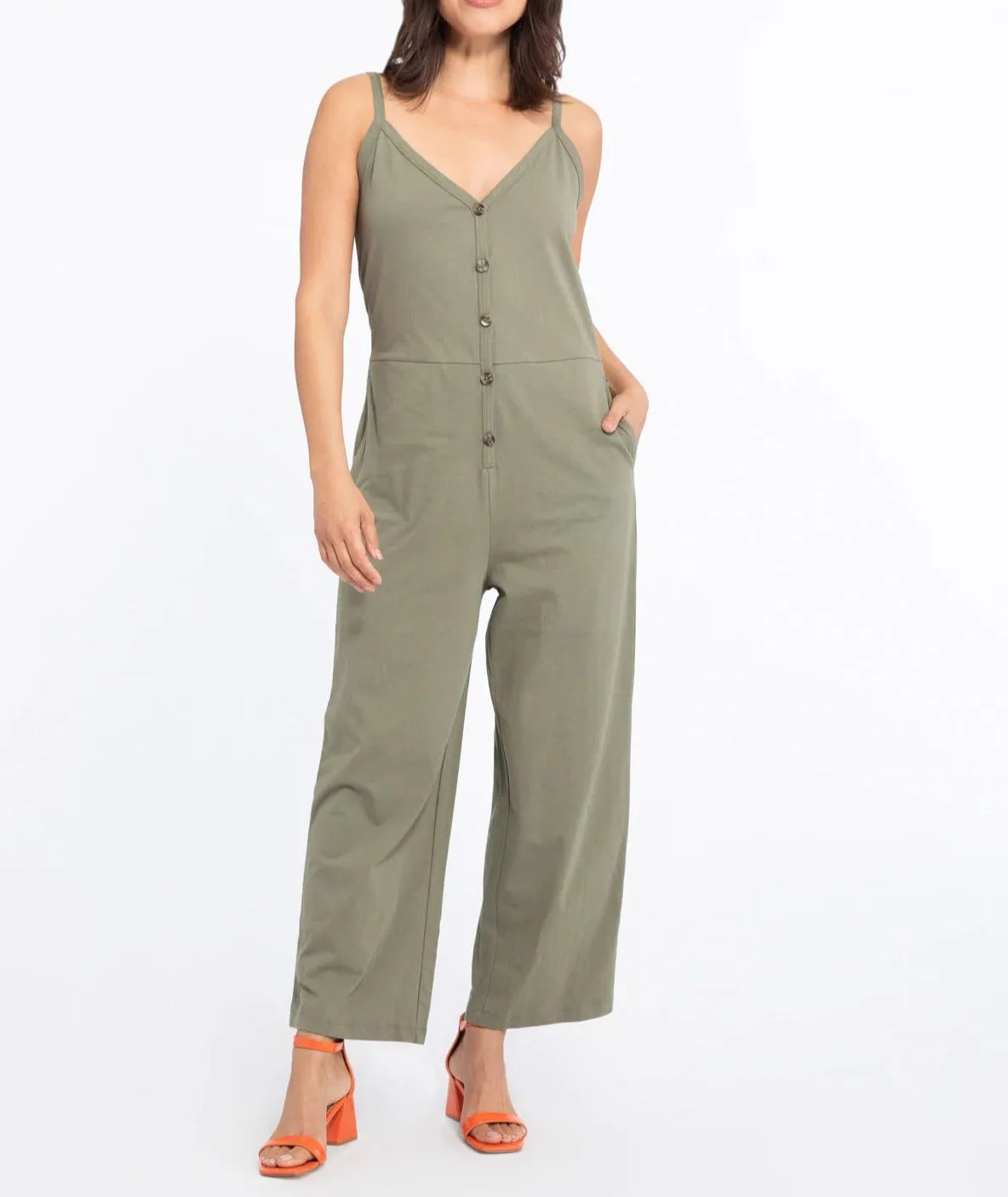 Button Front Knit Jumpsuit