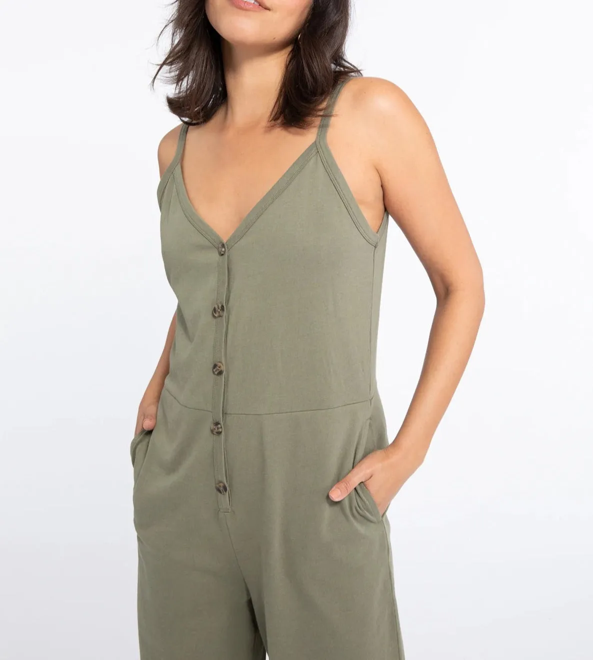 Button Front Knit Jumpsuit