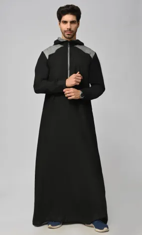 Buy Mens Islamic Sporty Thobe/Jubba With Pockets And Hood-Black